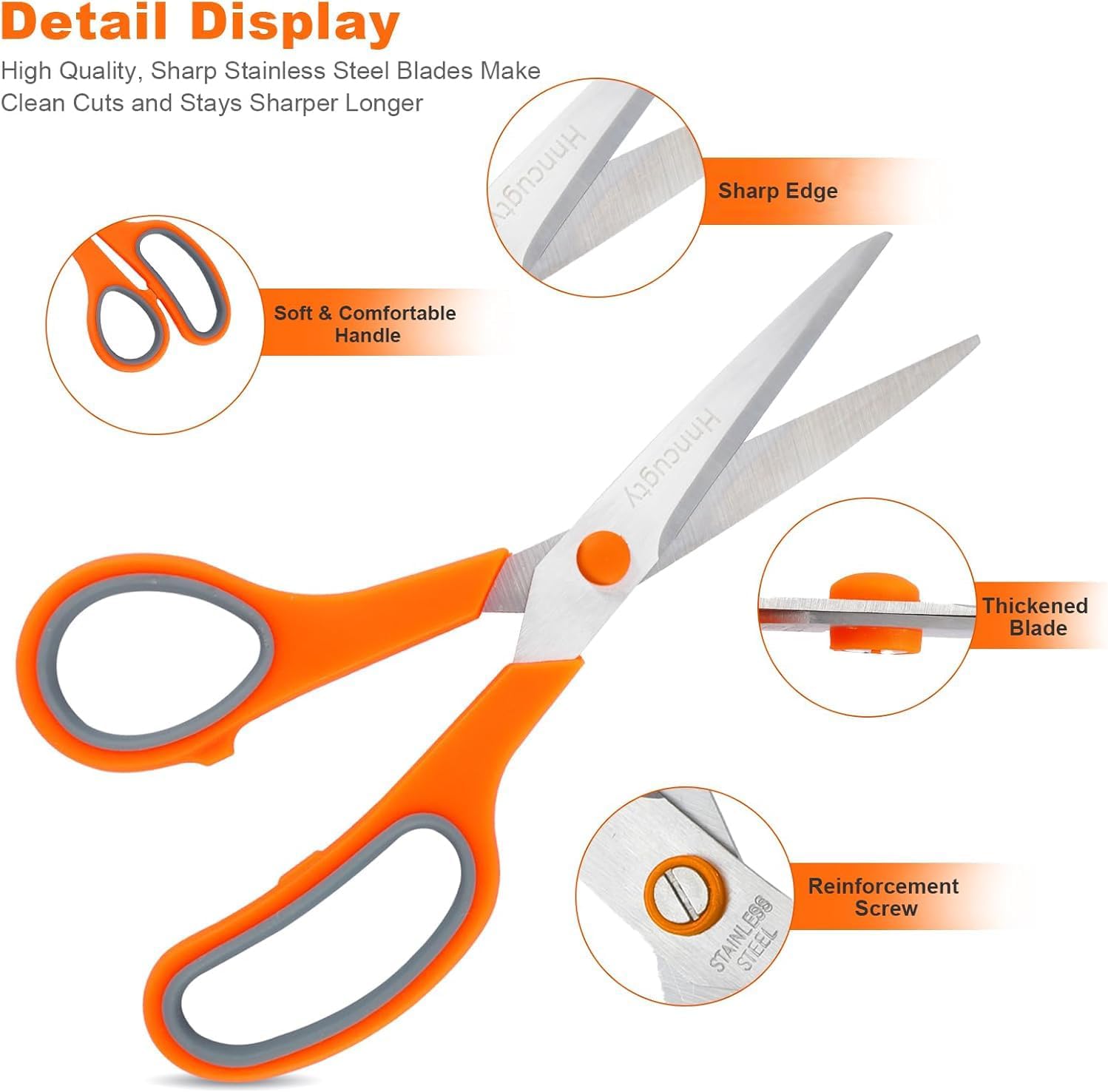 Detalle 2 de Hnncugty FBA661 8-Inch Multipurpose Scissors, 6-Pack, Ambidextrous