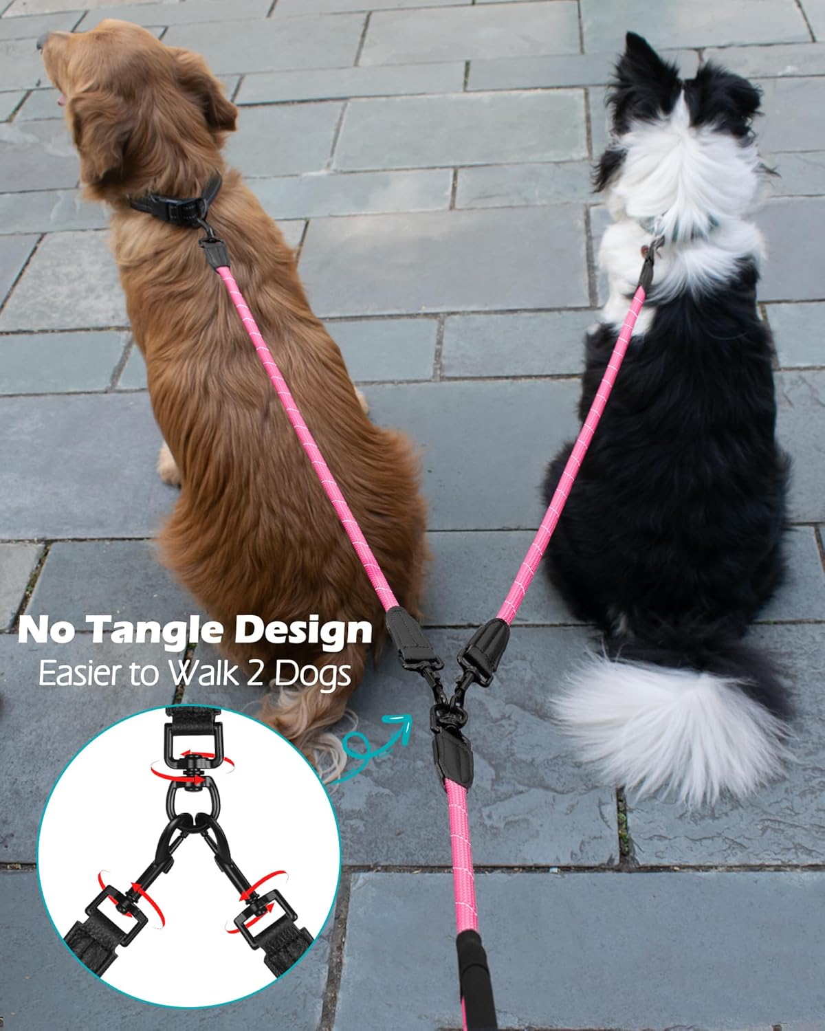 Thumbnail 2 de PetBonus Rope Double Dog Lead (No Tangle) with Reflective Handles and 360° Swivel Clip