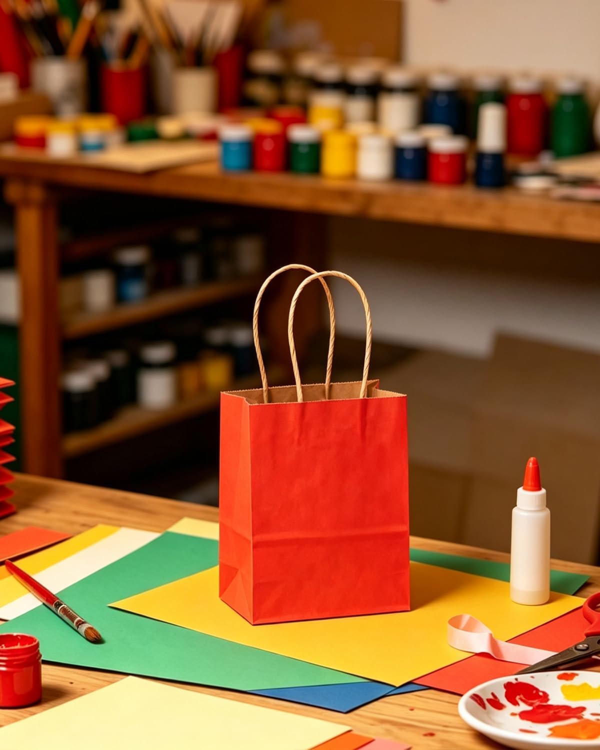 Thumbnail 5 de Gcardist 32Pcs Kraft Geschenktüten mit Griffen 21x15x8cm in Rot – Umweltschonende Mehrfachverwendung