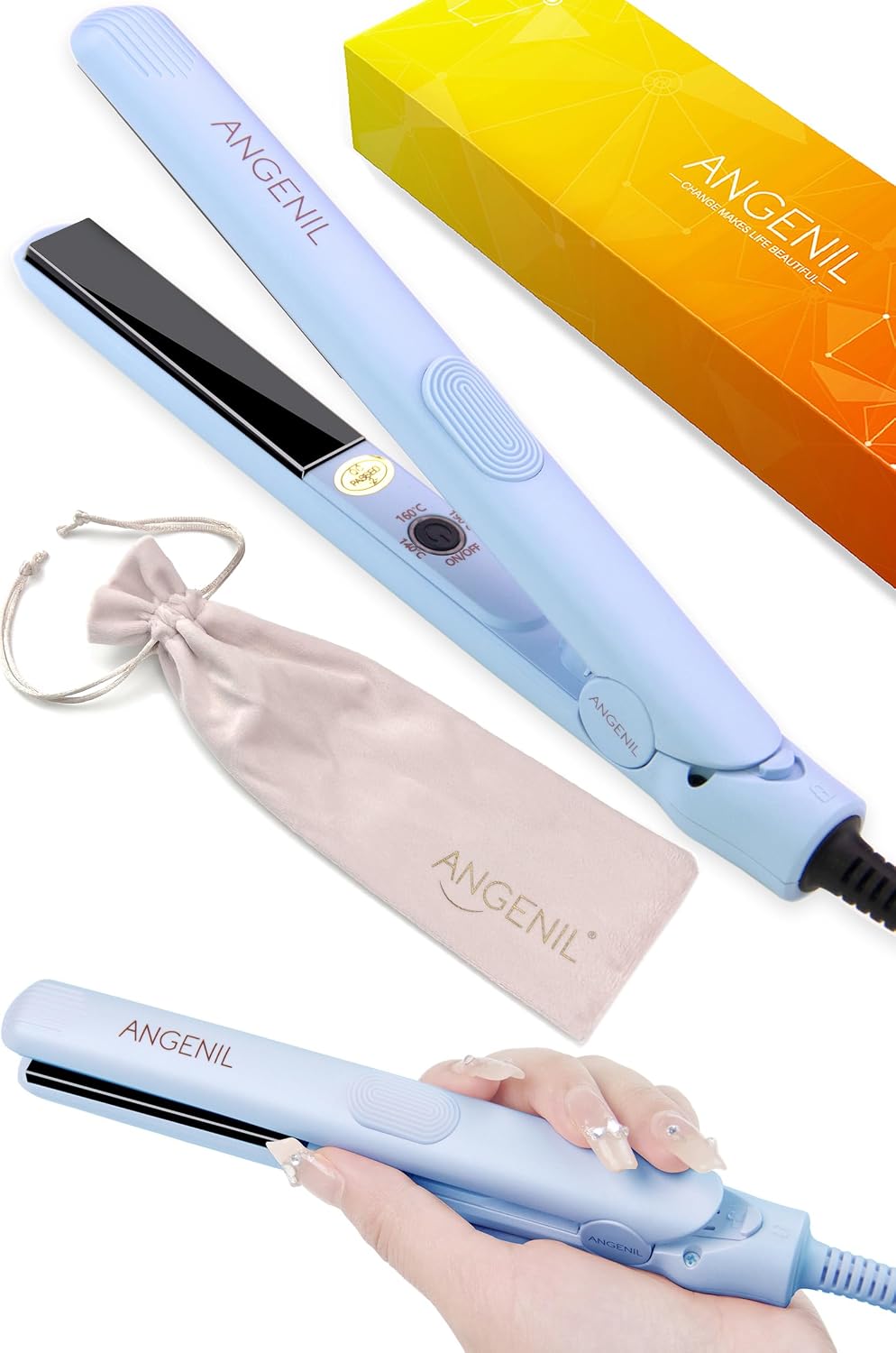 Detalle de ANGENIL Pro Ultra Small Travel Straighteners – Dual voltage ceramic mini flat iron for short hair, bangs & edges