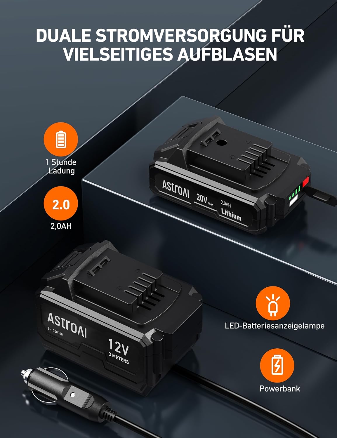 Detalle 2 de AstroAI 2-in-1 Metallzylinder Luftkompressor 160 PSI