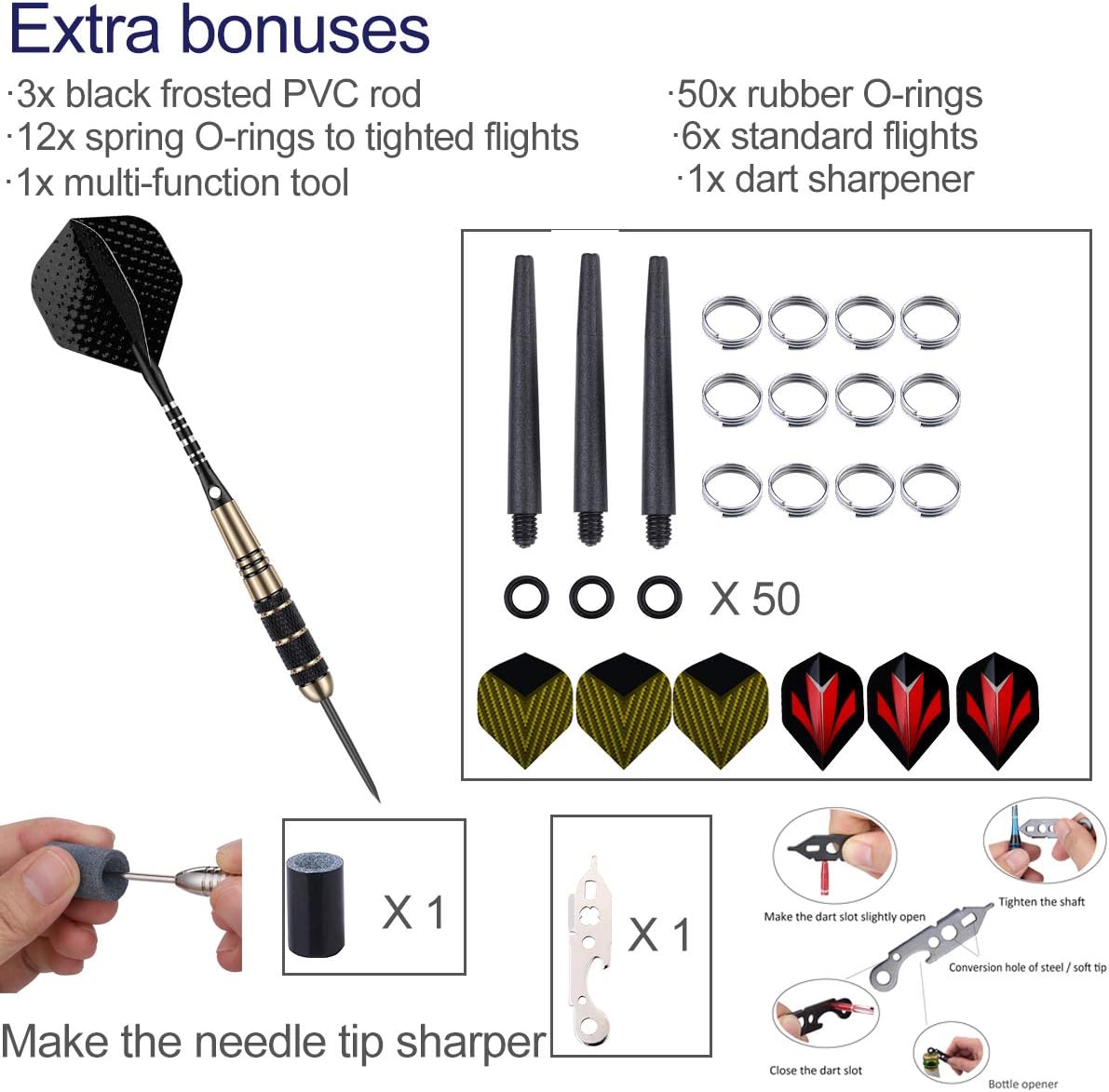Thumbnail 5 de Sanfeng Professional Steel Tip Darts Set – 3 Pack (22–27g) with Brass Barrels and Complete Accessories