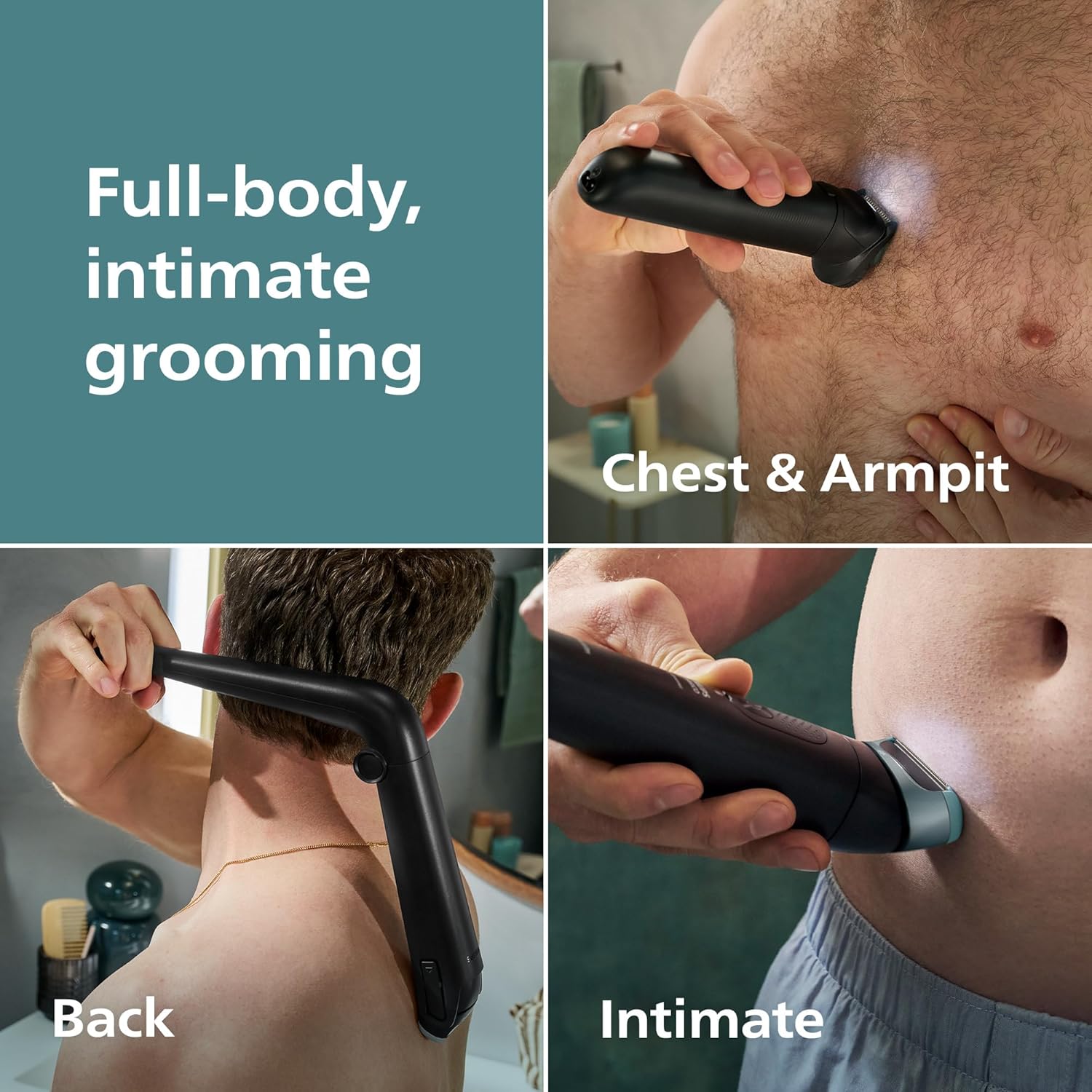 Detalle de Philips Norelco Body Groomer 9000 Series BG9485/50 with UV Sanitizer Cube, wet/dry body trimmer & back attachment