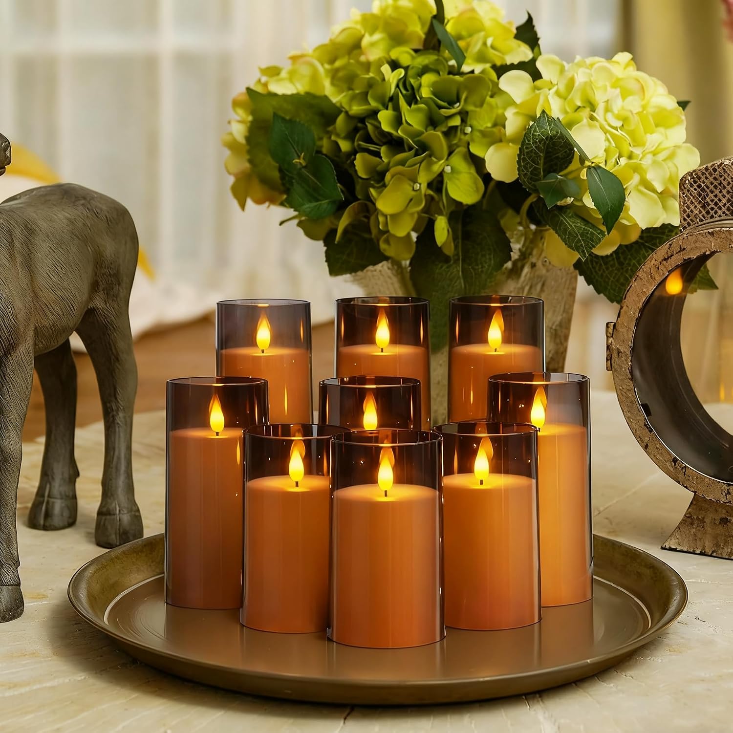 Detalle 2 de Homemory Gray Flameless LED Candles, Acrylic Shells, Remote and Timer, Set of 9
