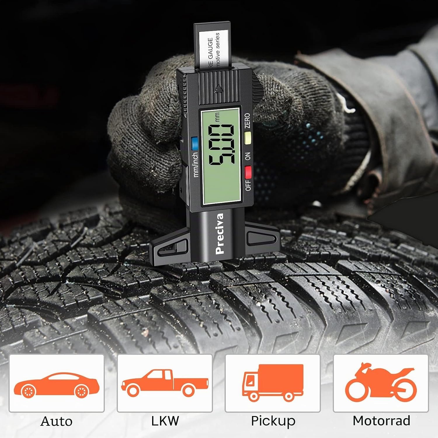Thumbnail 2 de Preciva Reifen-Profilmessgerät Profiltiefenmesser 0–25 mm mit LCD-Display und Ersatzbatterie