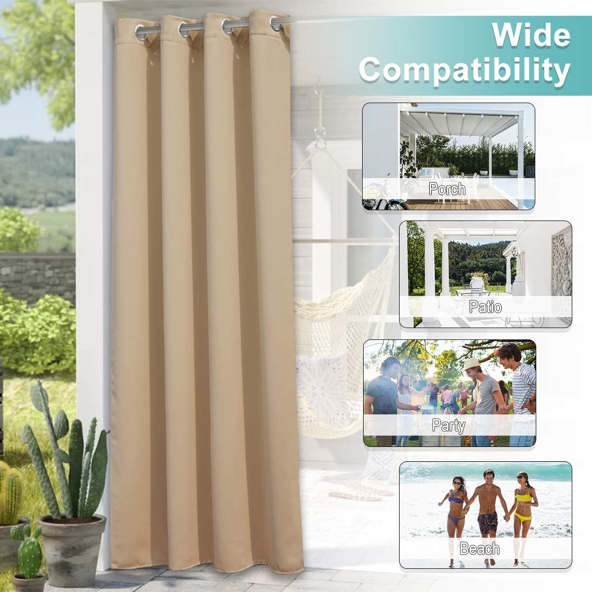 Thumbnail 6 de NICETOWN NTUSOCGM1SD Outdoor Curtain, Waterproof Triple-Weave Polyester, Biscotti Beige