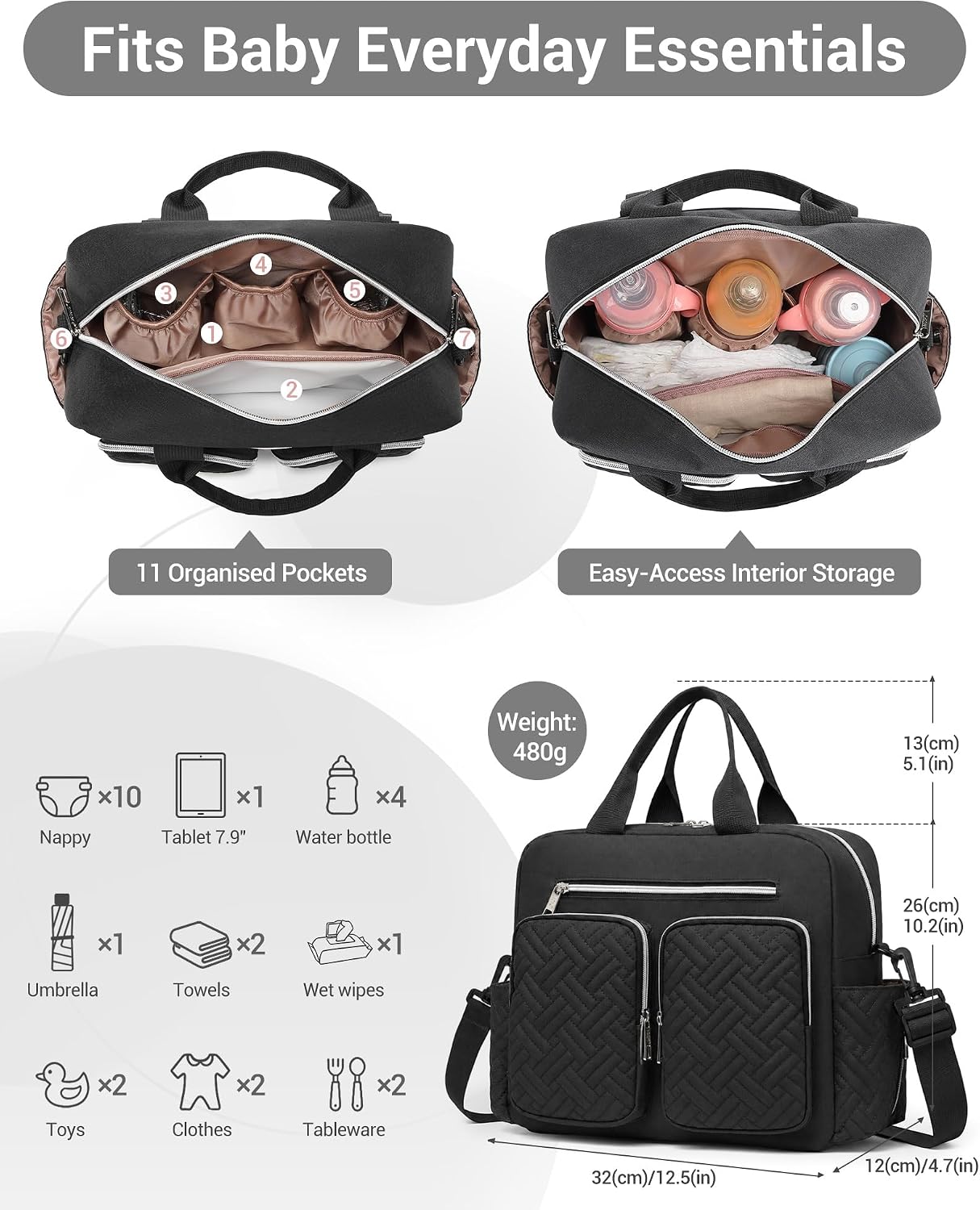 Thumbnail 6 de Kono Baby Changing Bag: Multifunction Nappy Bag with Insulated Pockets