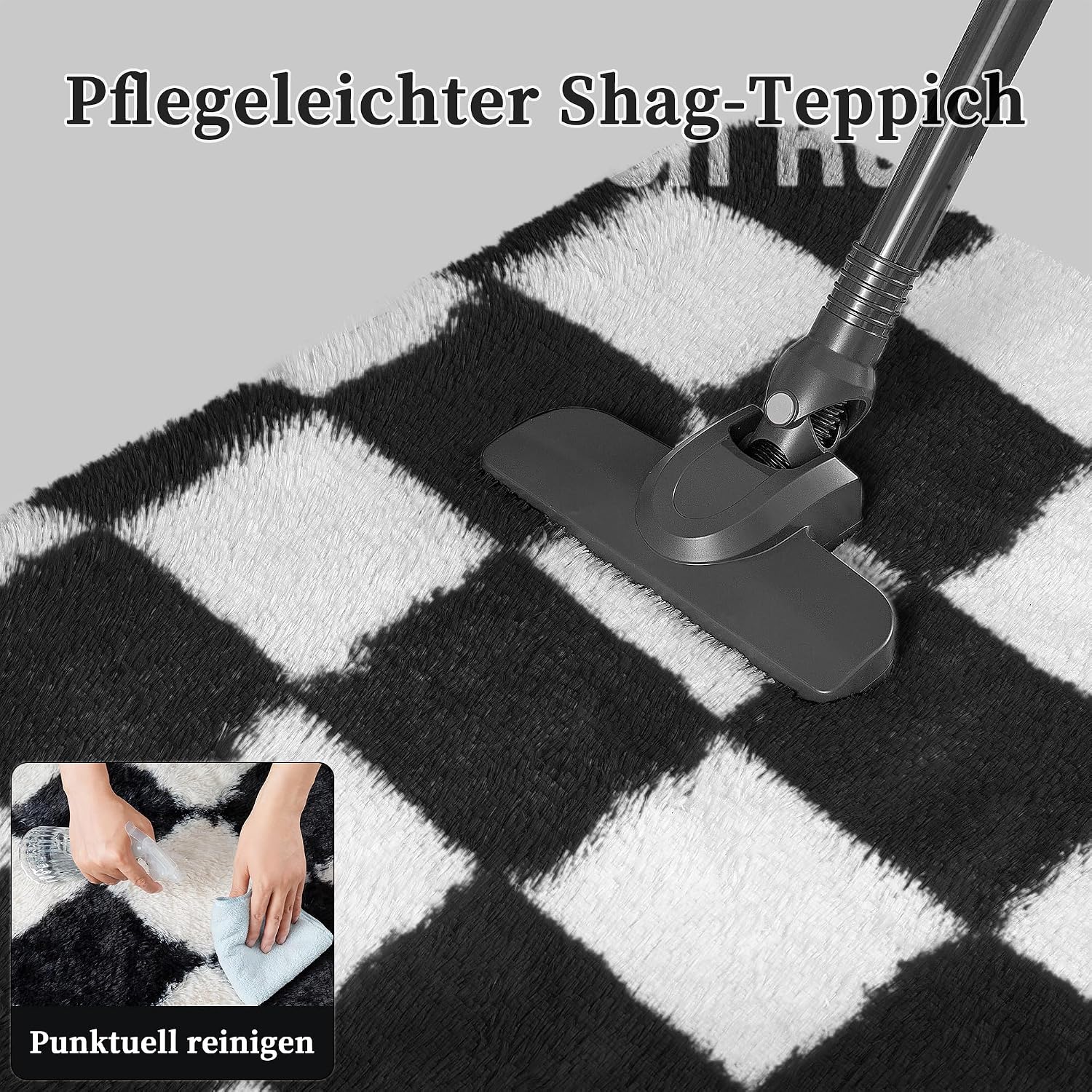 Detalle de HUGEAR X24IU0093 Shaggy Checkered Rug, 160 x 230 cm, Black and White