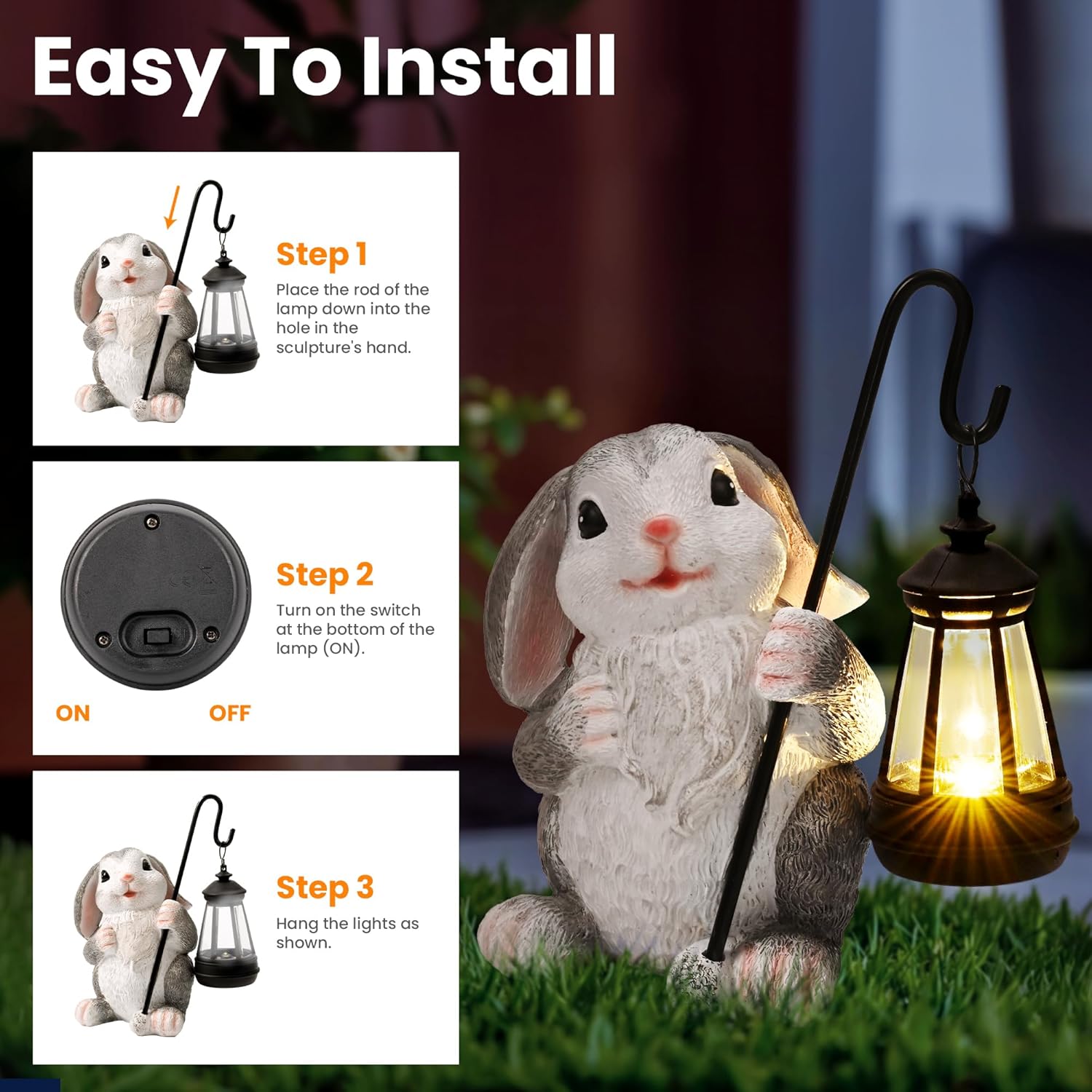 Thumbnail 4 de GIGALUMI Solar Garden Statues Rabbit Figurine Lights