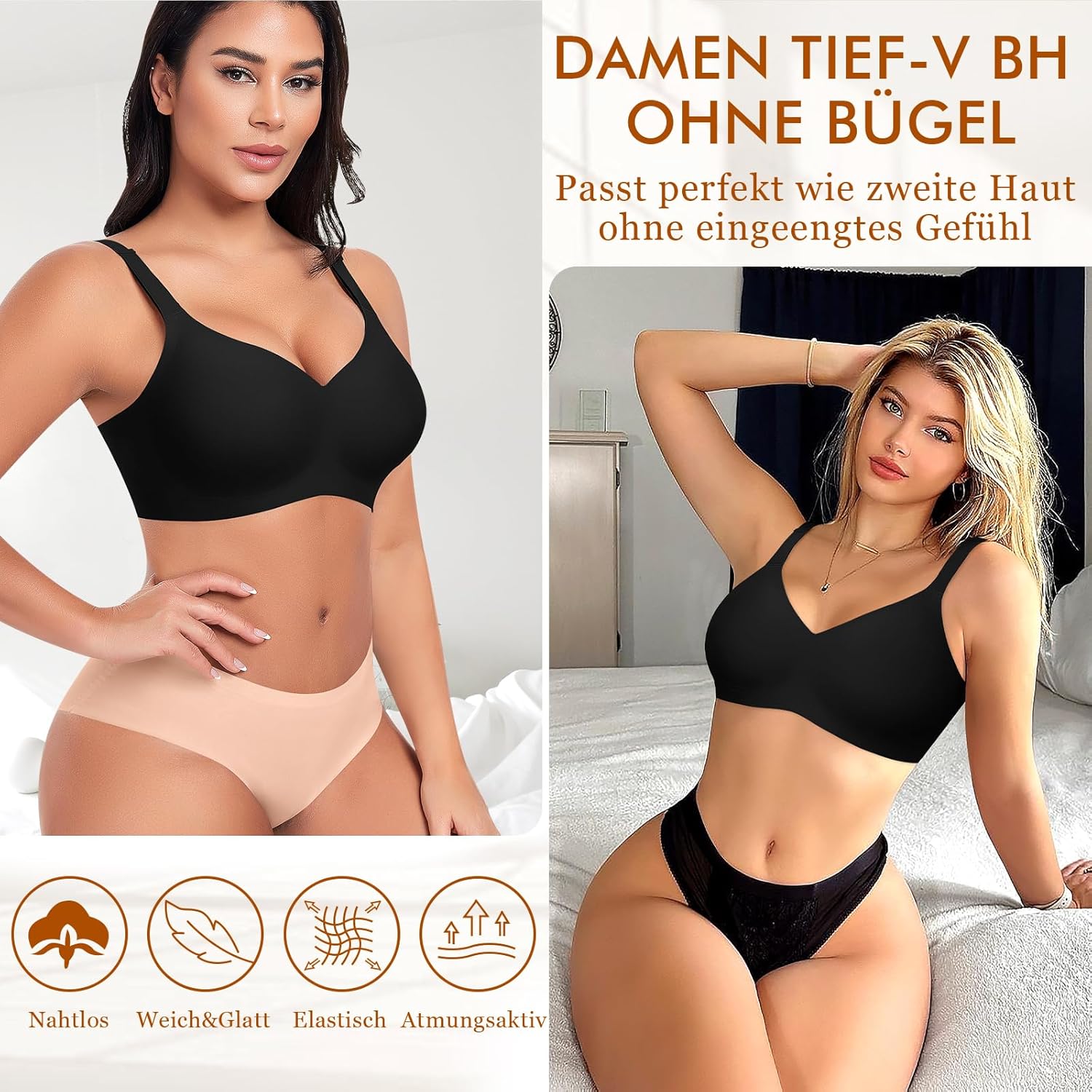 Thumbnail 4 de Ganado Damen BH Ohne Bügel Nahtloser Bralette mit V-Ausschnitt – Komfort und Unterstützung