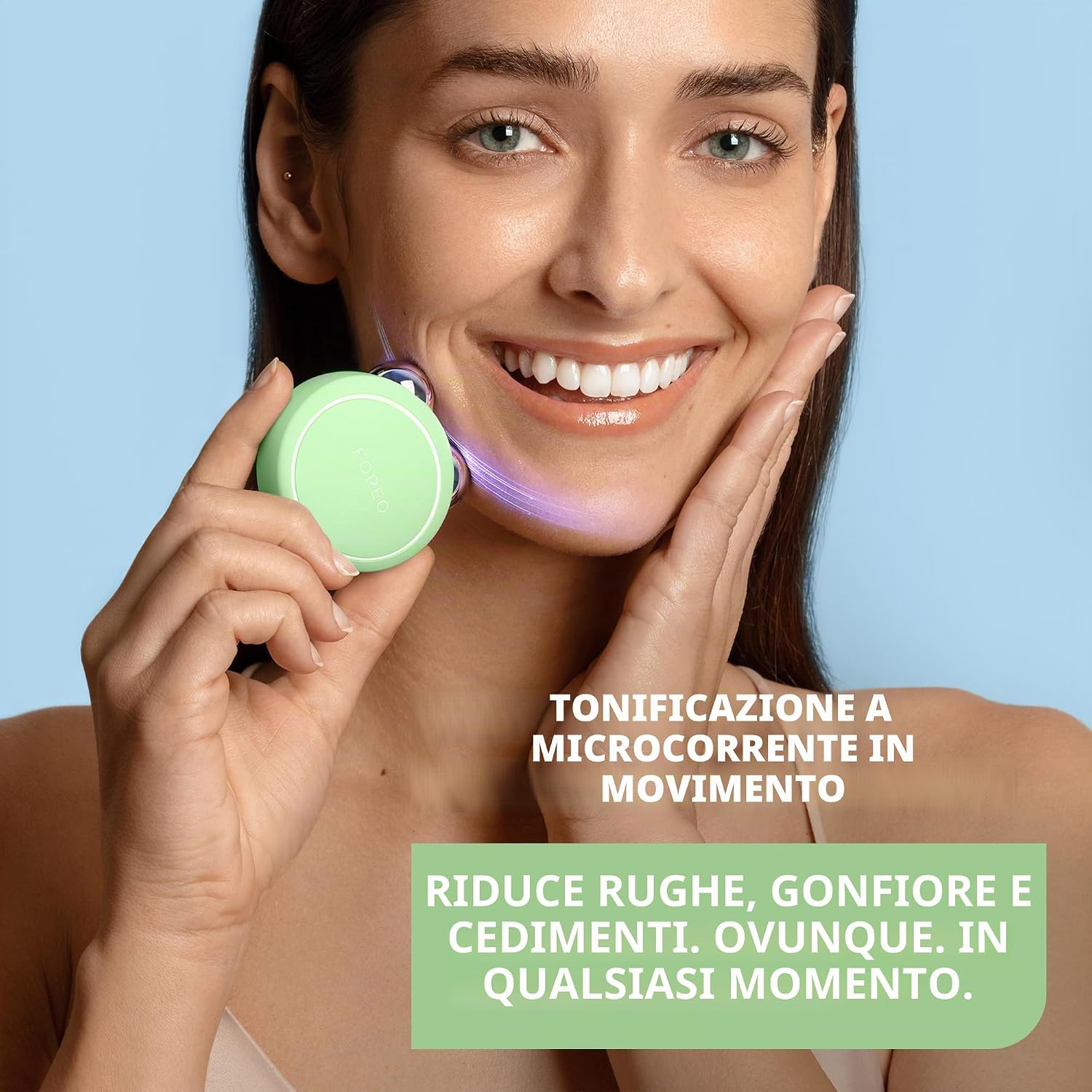 Detalle de Foreo Bear 2 Go massaggiatore viso lifting a microcorrente (pistacchio) compatto da viaggio