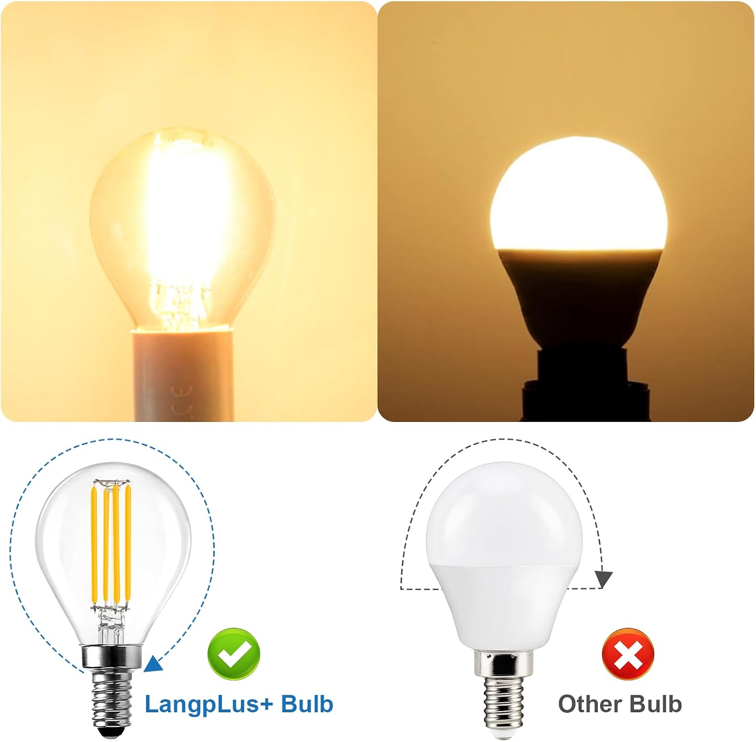Thumbnail 6 de LangPlus+ LM-FM-G45 E14 LED-filamentlampen, dimbaar, G45, 4 W, 4-pack