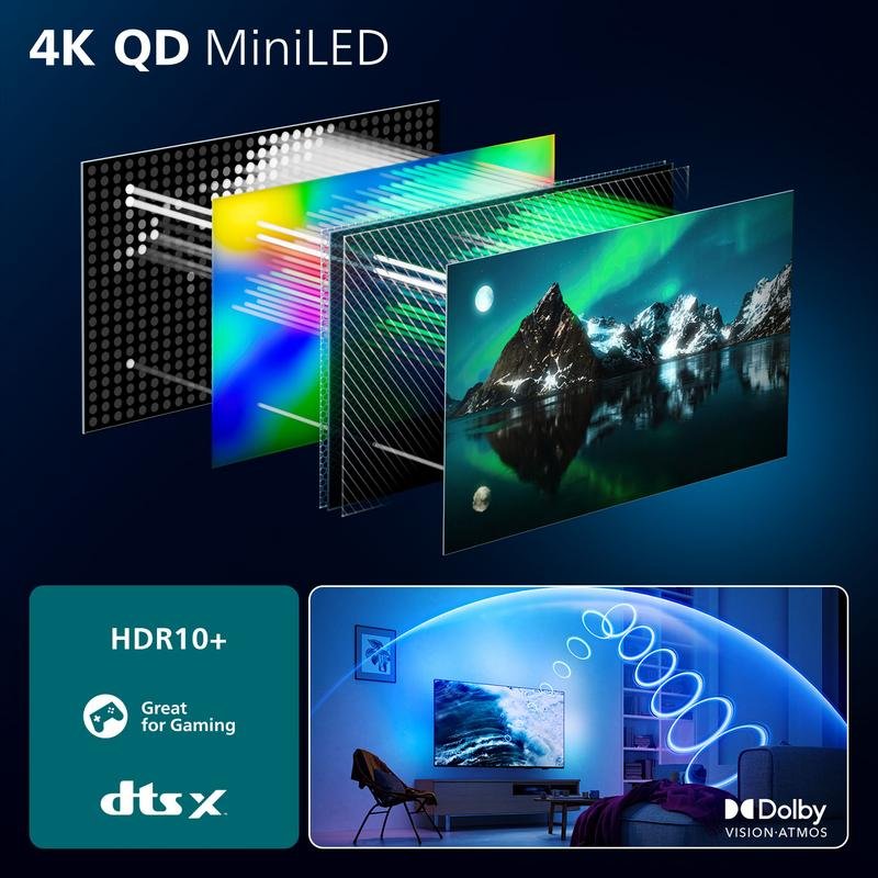 Detalle de TV Philips QD-Mini LED 75MLED910/12: 75" 4K UHD con Ambilight y HDR avanzado