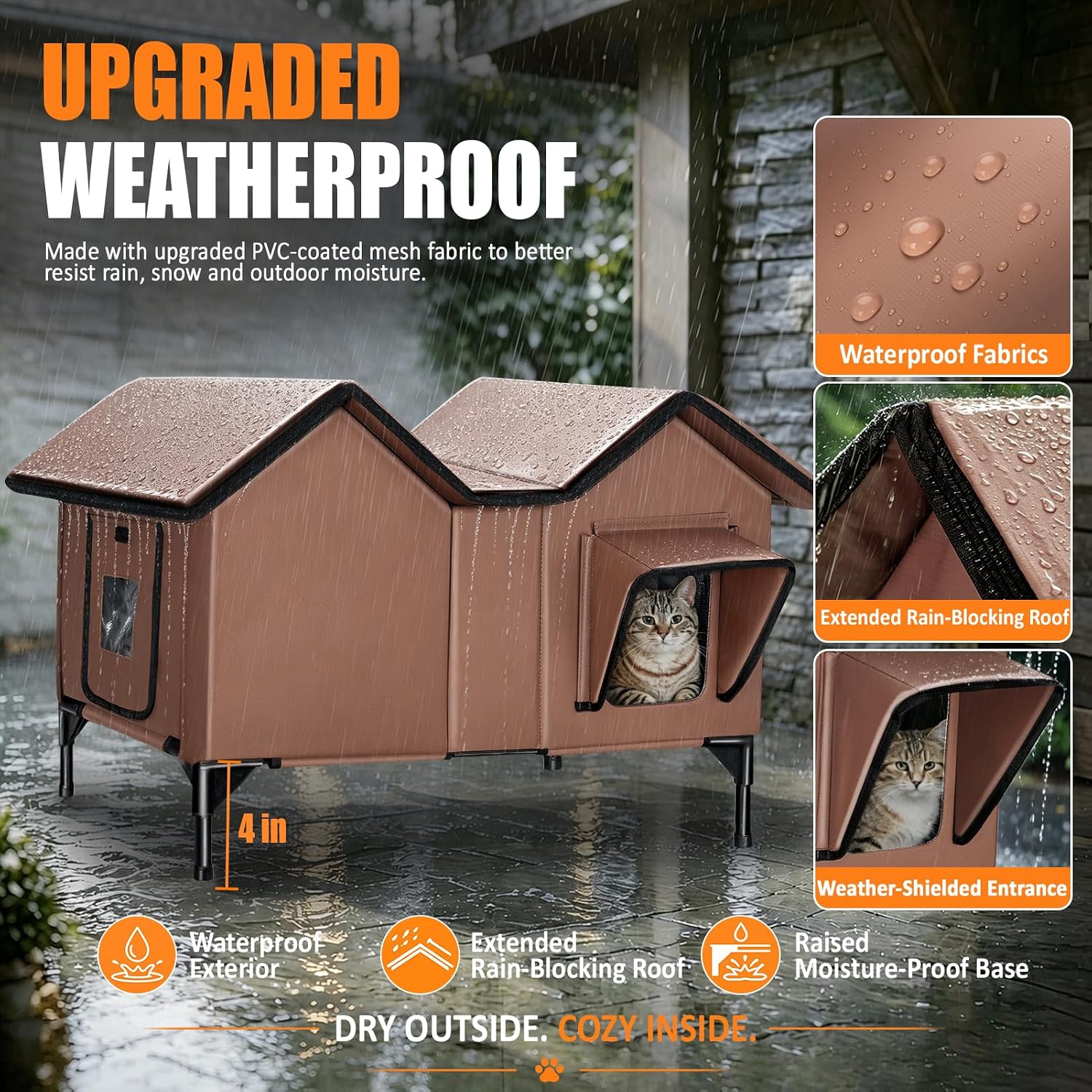 Detalle de VILRAK HCH0001 Heated Outdoor Cat House, XL, Insulated, with Heating Pad