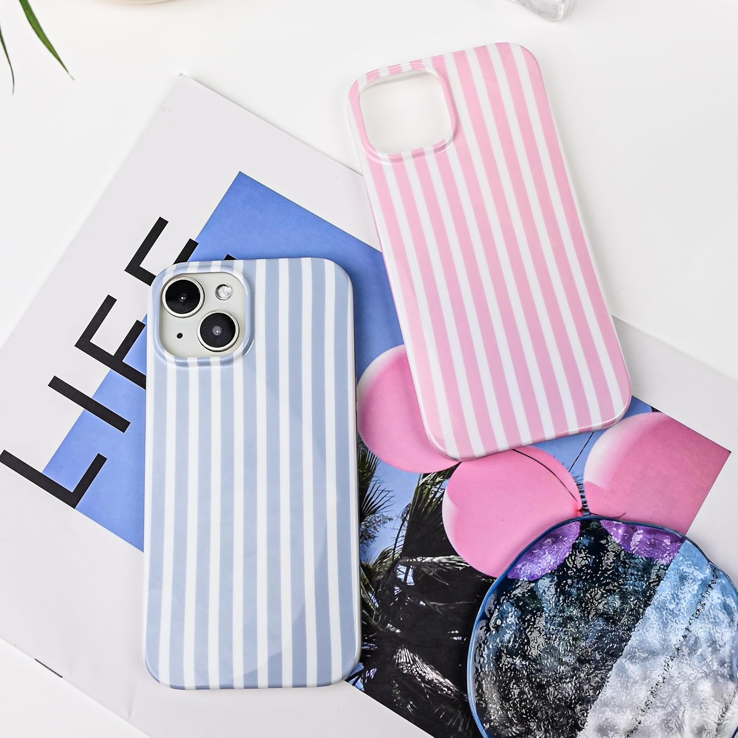 Detalle 2 de SleekCover for iPhone 15 6.1" – Cute Striped Pattern TPU Case (Pink/Yellow)