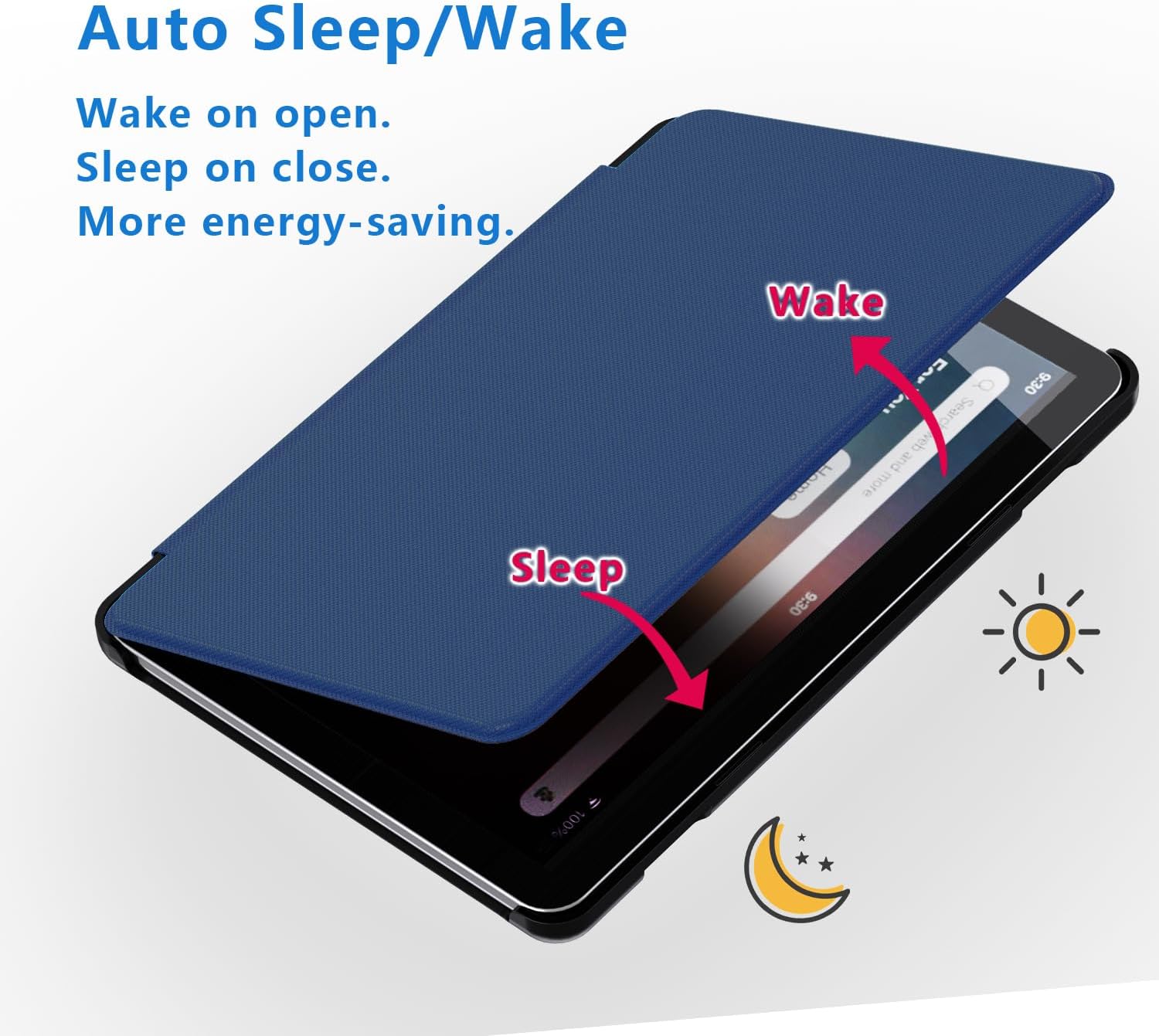 Thumbnail 1 de 8‑Zoll Tablet-Hülle mit automatischer Wake/Sleep-Funktion – faltbare Vorderseite aus Leder & TPU-Rückseite (Tiefblau)