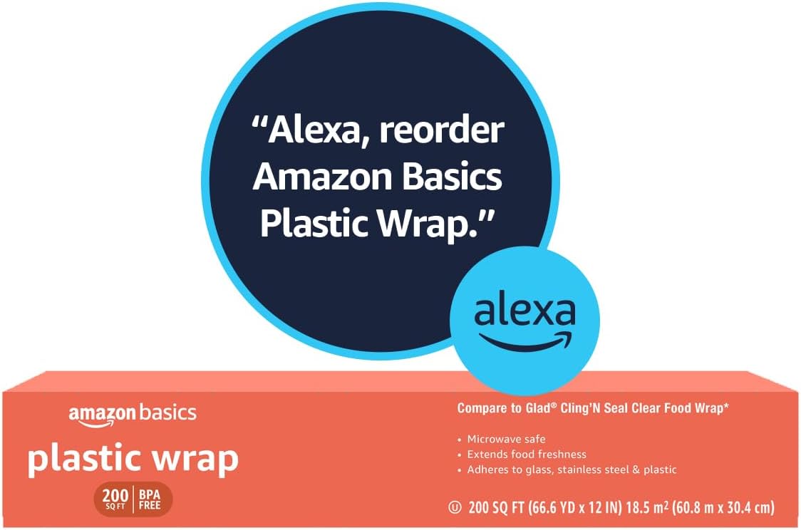 Detalle de Amazon Basics Plastic Food Wrap, BPA Free, Microwavable, 200 Sq Ft (Pack of 1)