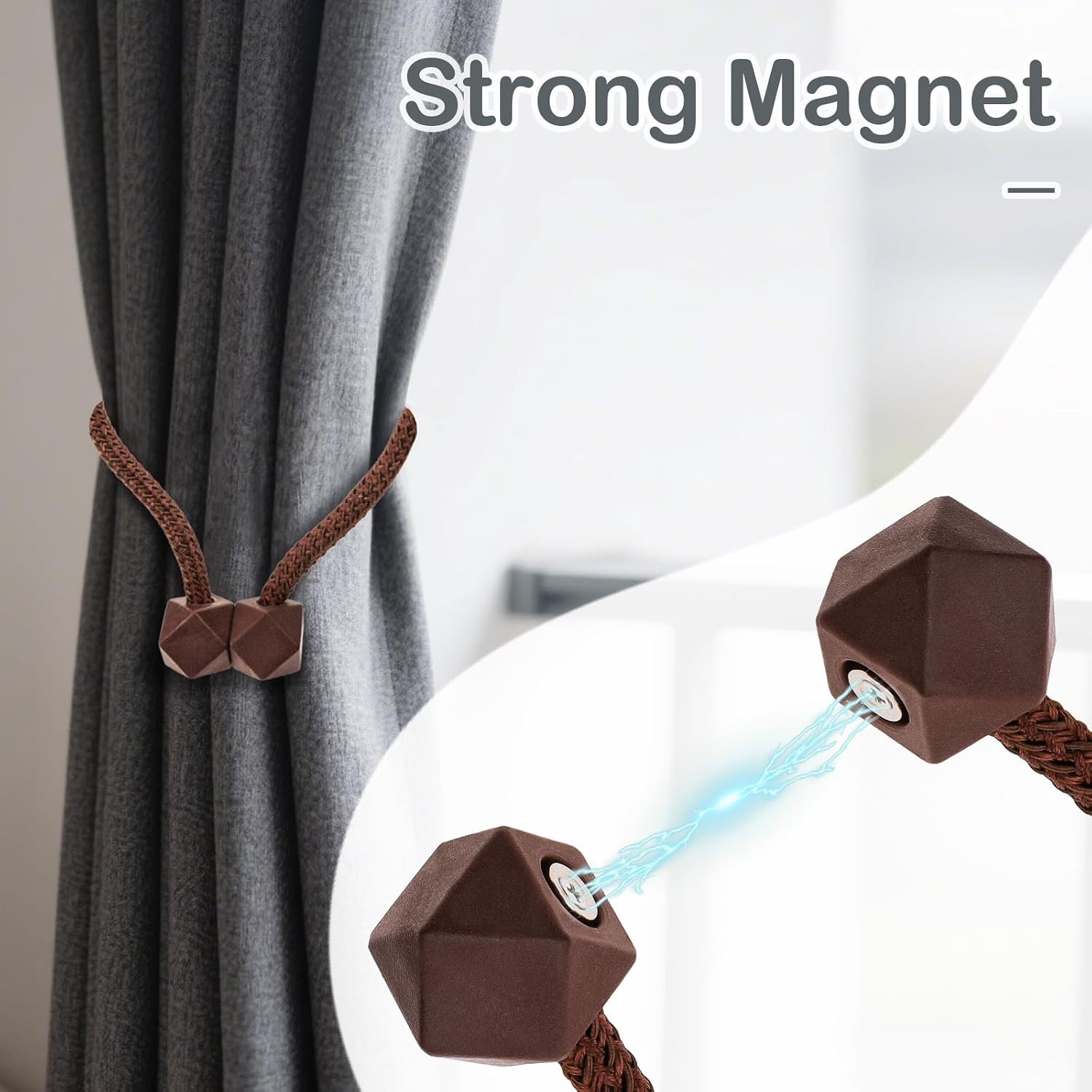 Detalle de Yatinkim Yatin-005 magnetische gordijnbinders, bruin, set van 2