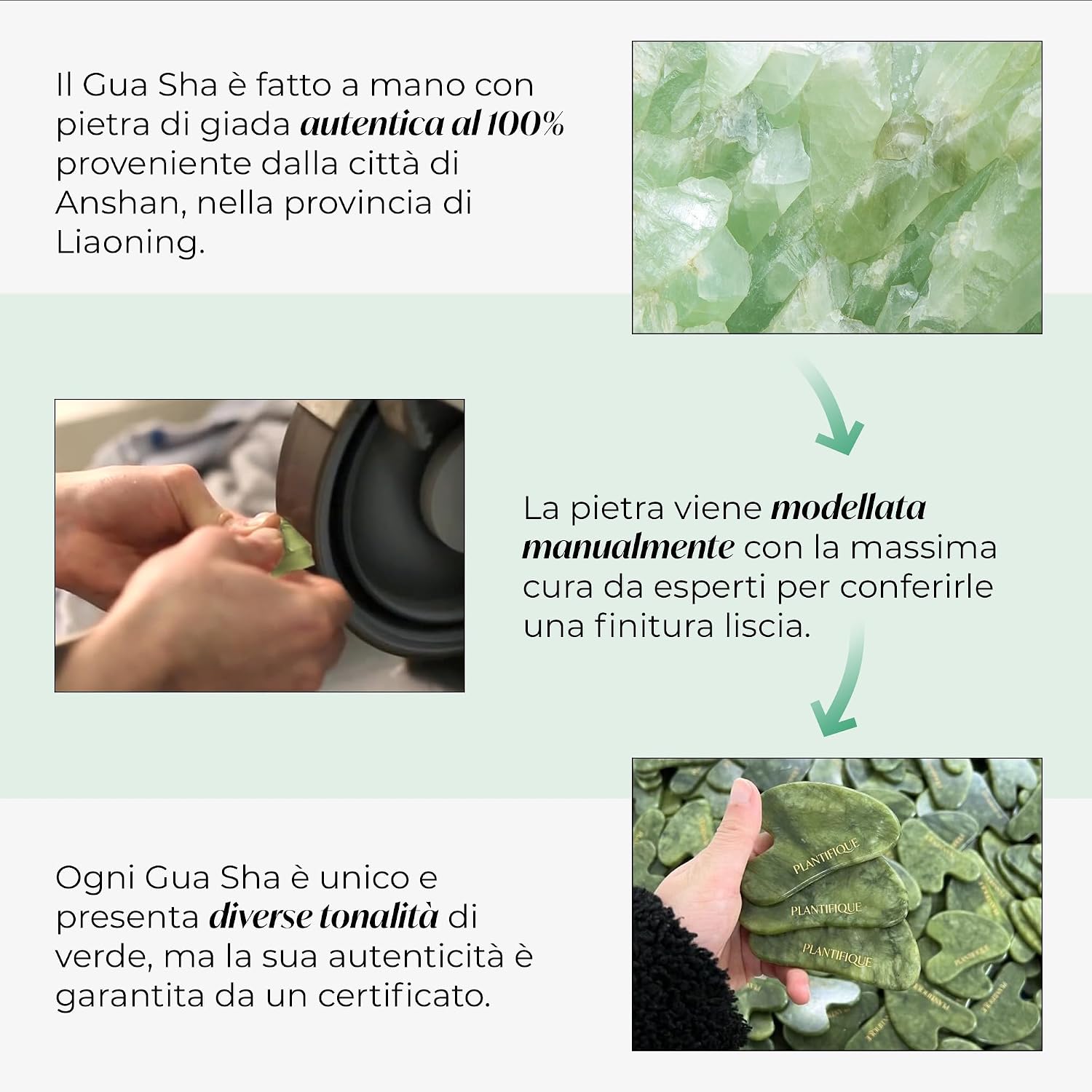 Detalle de PLANTIFIQUE Gua Sha Viso in Giada (Gua Sha Jade) per massaggio rassodante e drenante