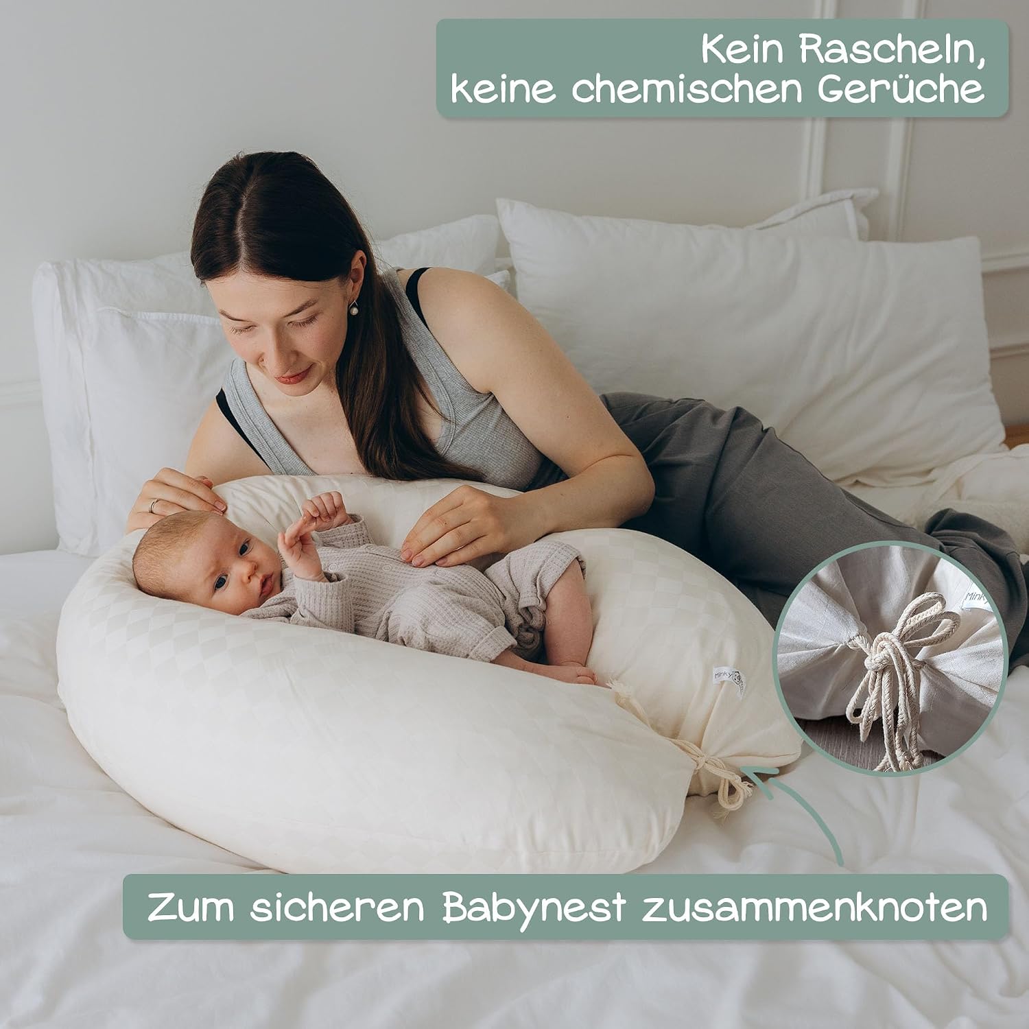Thumbnail 4 de Minky Mooh® Stillkissen XXL Bio Baumwolle – Kapok-Füllung, 190x30 cm, creme