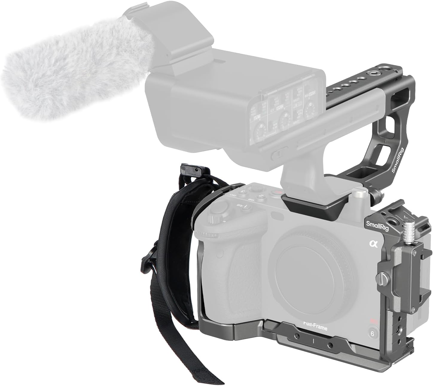 Detalle de SMALLRIG FX3 / FX30 HawkLock Schnellverschluss-Käfig-Kit (4771) – Handschlaufe, HDMI-Kabelklemme und NATO-Schiene für Sony