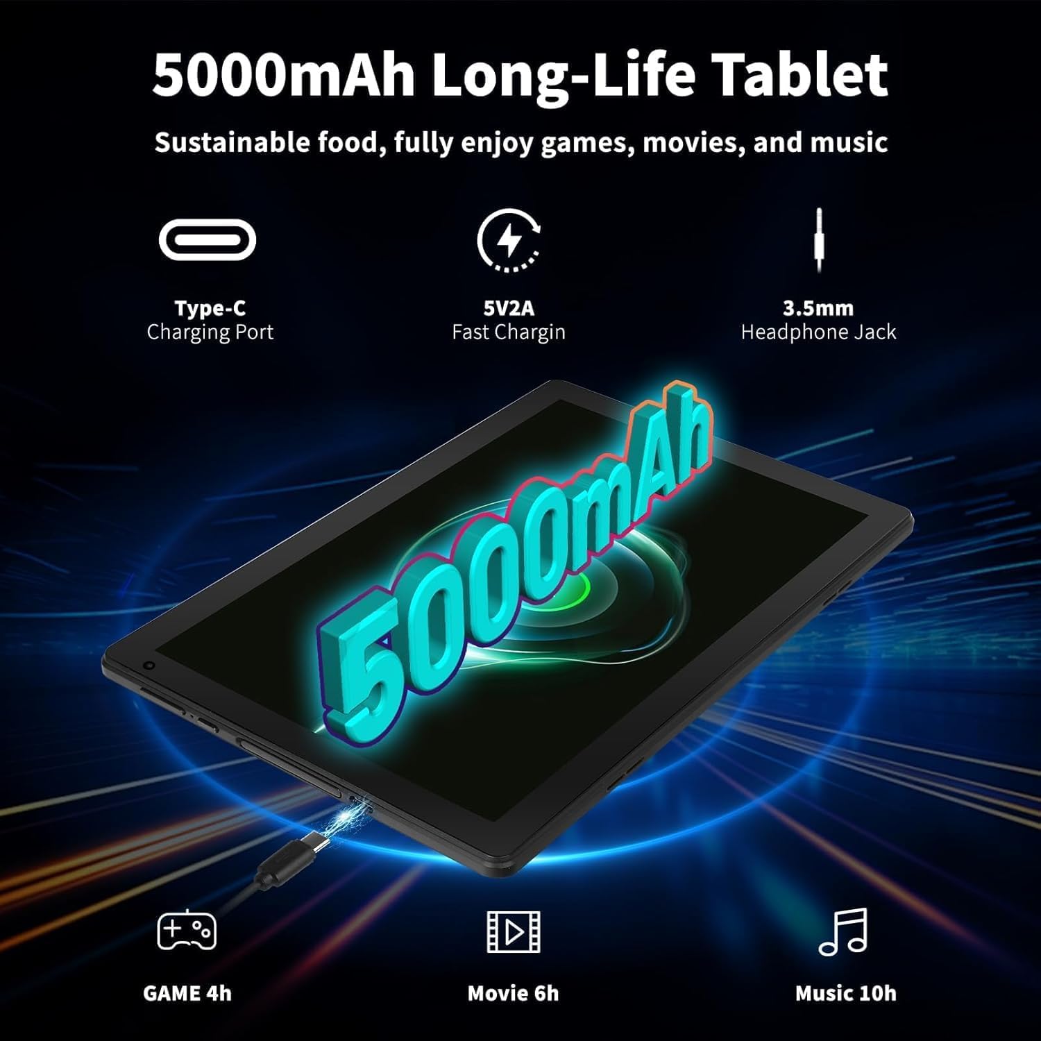 Thumbnail 5 de Ainmel 10.36 inch Android Tablet (Android 14) with Octa Core, 16GB RAM + 128GB, WiFi 6, Bluetooth 5.4, Dual Speakers