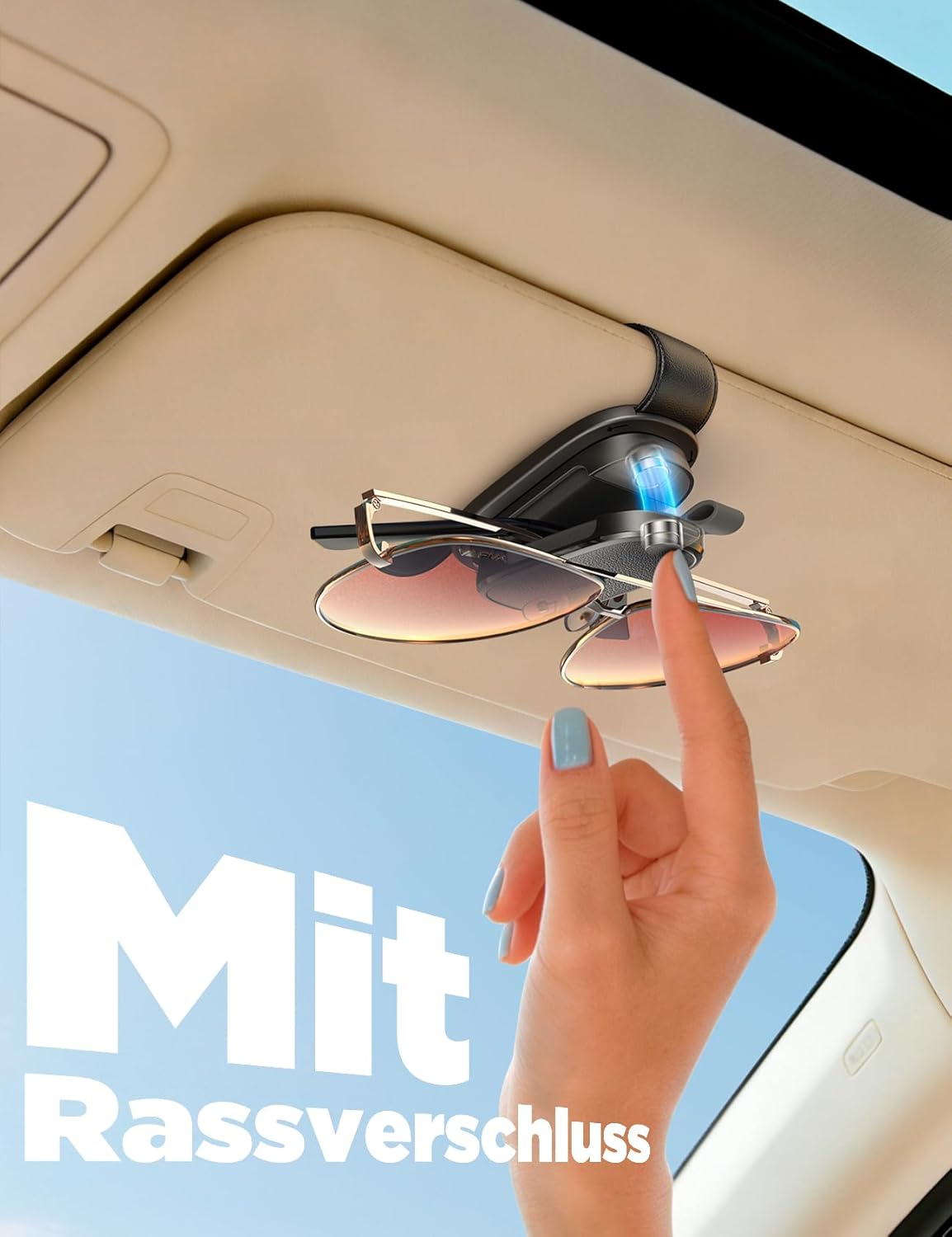 Detalle de Chfeila Brillenhalter für Auto – 2026 Upgrade mit 360° Drehung, Magnetverschluss und universalem Lederclip