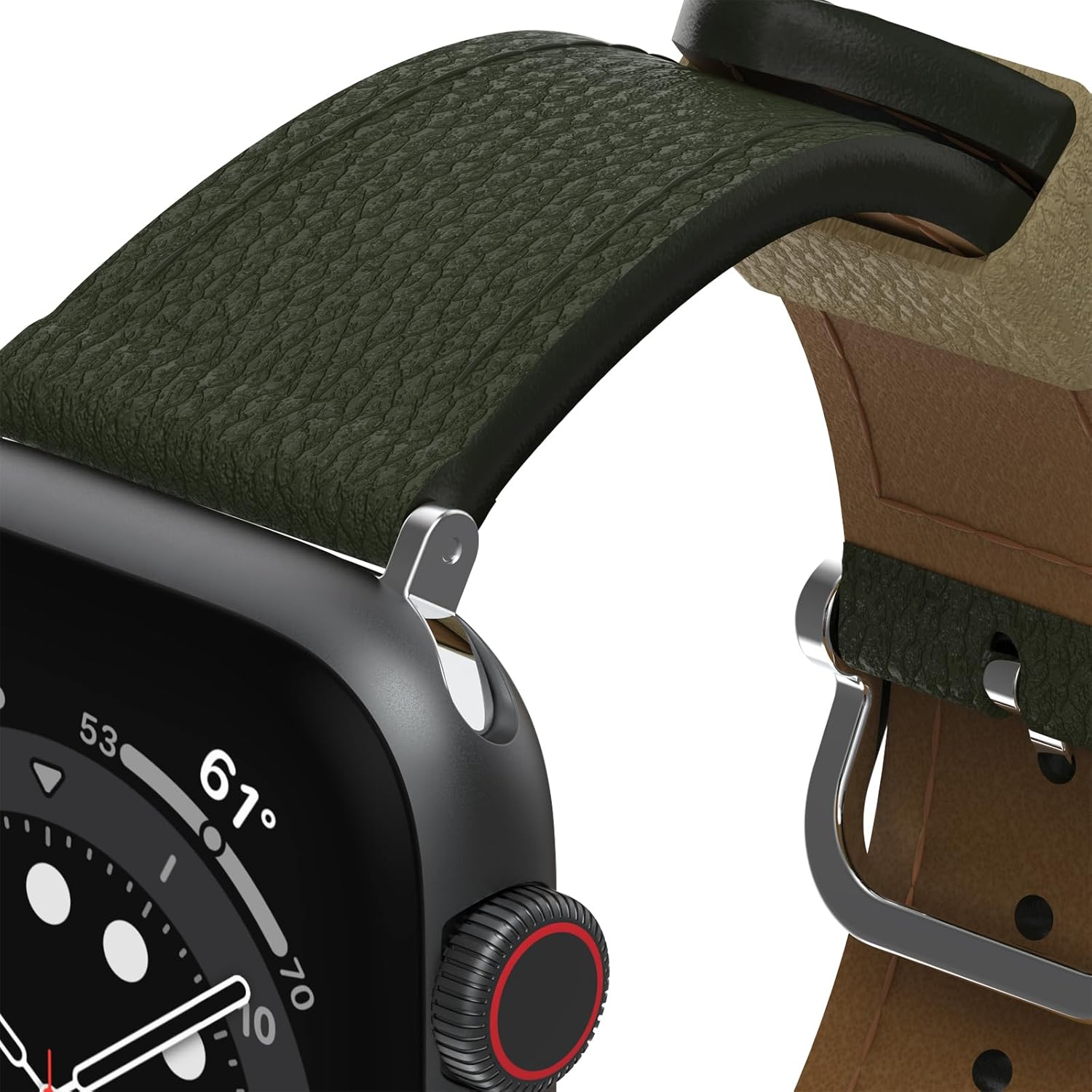 Detalle de OtterBox Symmetry Cactus Leather: cinturino verde per Apple Watch 44/45/46mm
