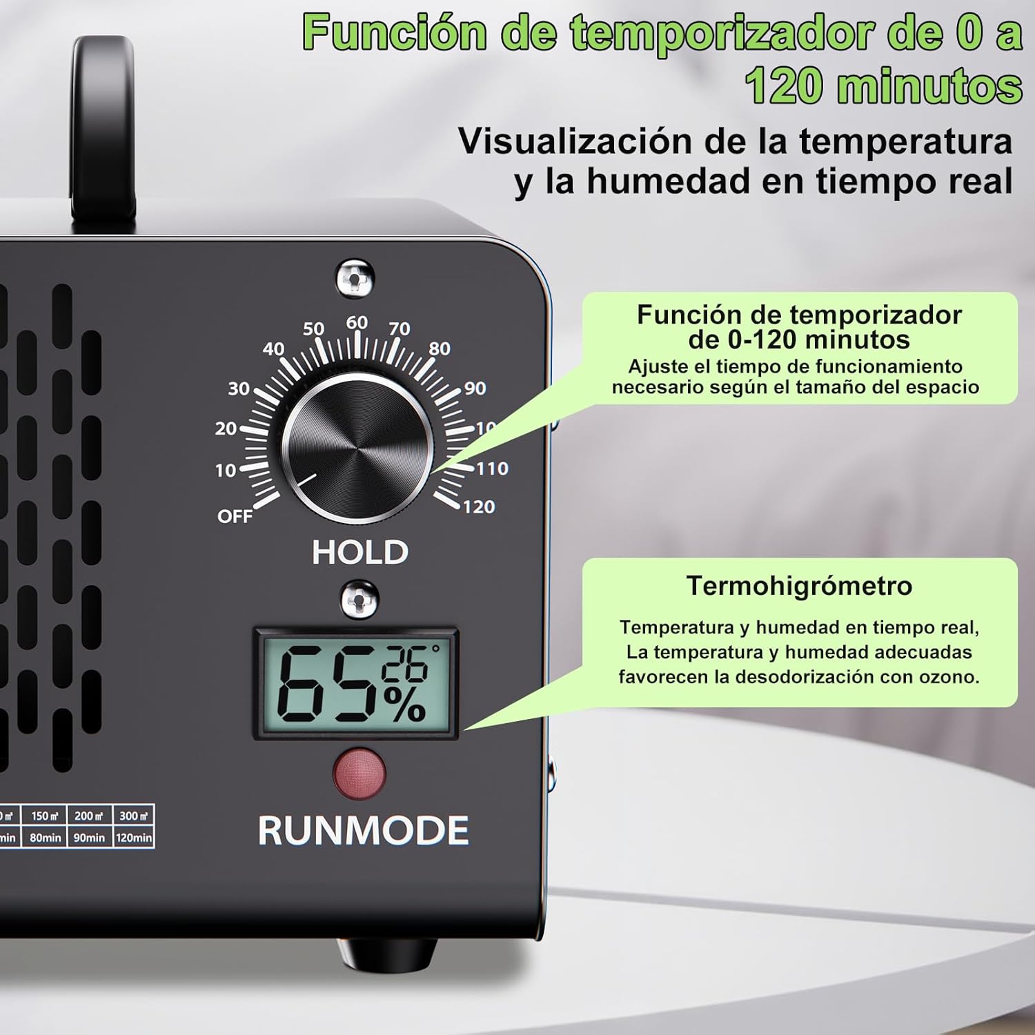 Thumbnail 1 de ENRIPRT Generatore di ozono professionale 60.000 mg/h con indicatore temperatura e umidità e timer 120 minuti (fino a 300 m²)