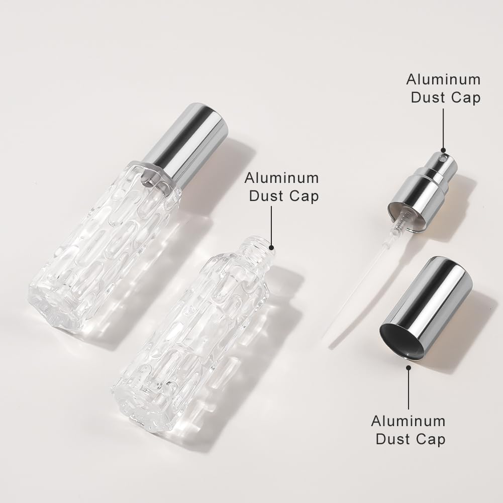 Detalle de LOPHE Porta profumo da viaggio ricaricabile in vetro da 10 ml con atomizzatore (4 pezzi) argento