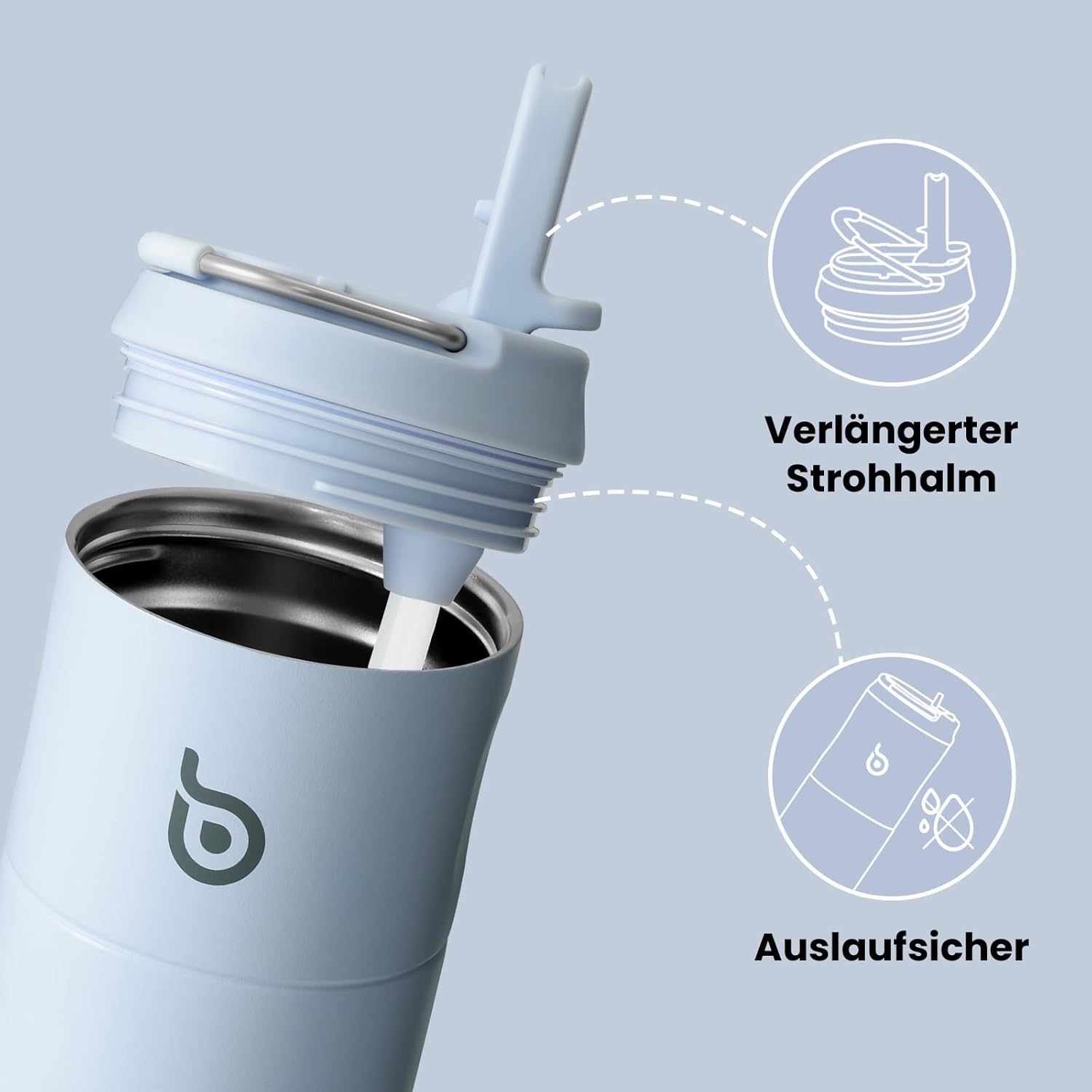 Thumbnail 5 de bottlebottle BOTTLE BOTTLE Edelstahl-Trinkflasche mit Strohhalm, 500 ml (blau) – auslaufsicher für Schule, Büro & Ausflüge
