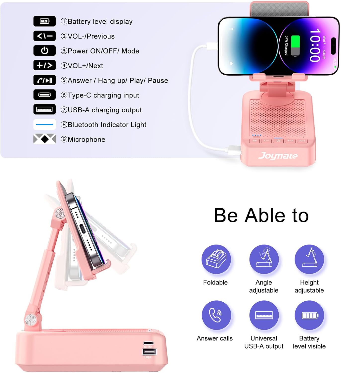Detalle 2 de Joymate 3-in-1 Bluetooth phone stand 5000mAh