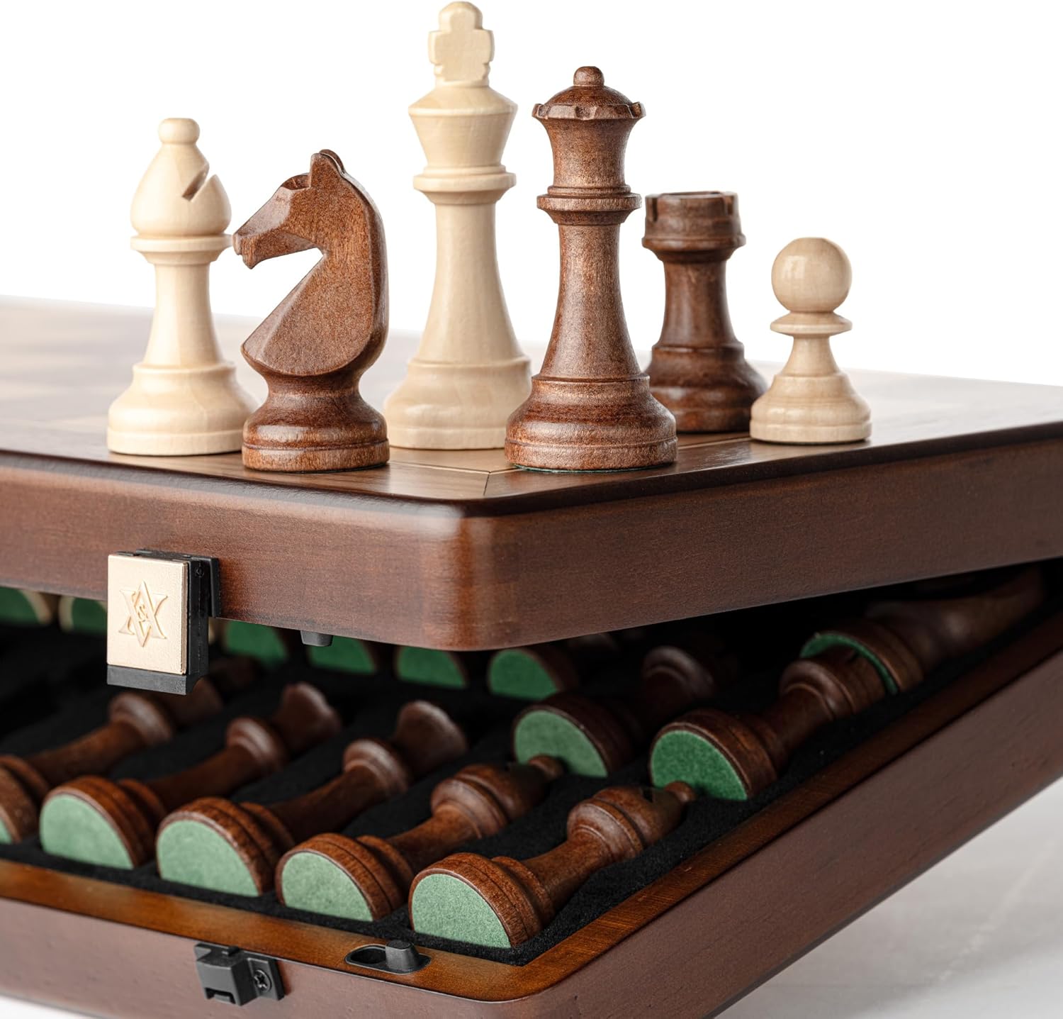 Thumbnail 5 de Ensemble d’échecs A&A en bois magnétique pliable (38 cm) – pièces Staunton