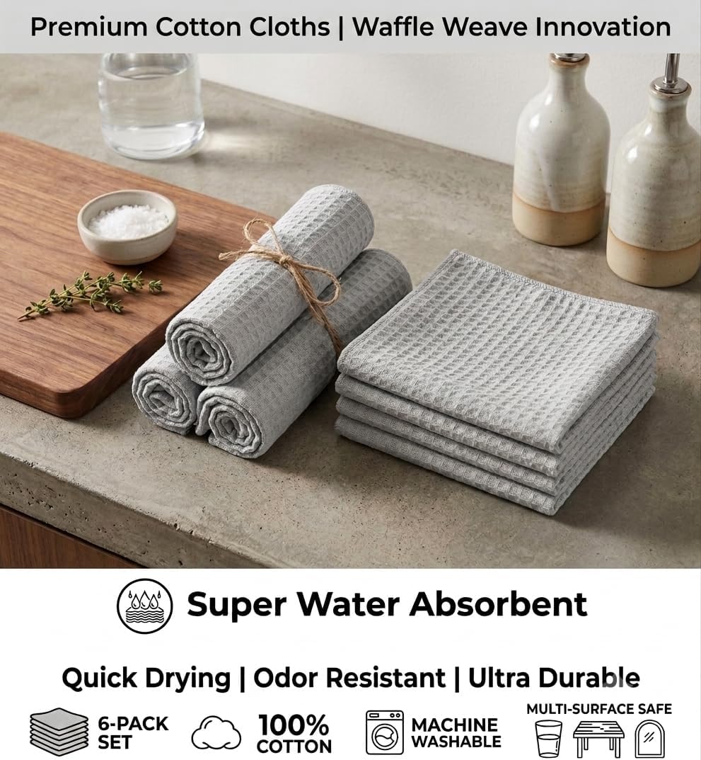 Detalle 2 de Urban Villa Waffle Kitchen Towels (Set of 6) – oversized 18x28 inches, 100% Cotton