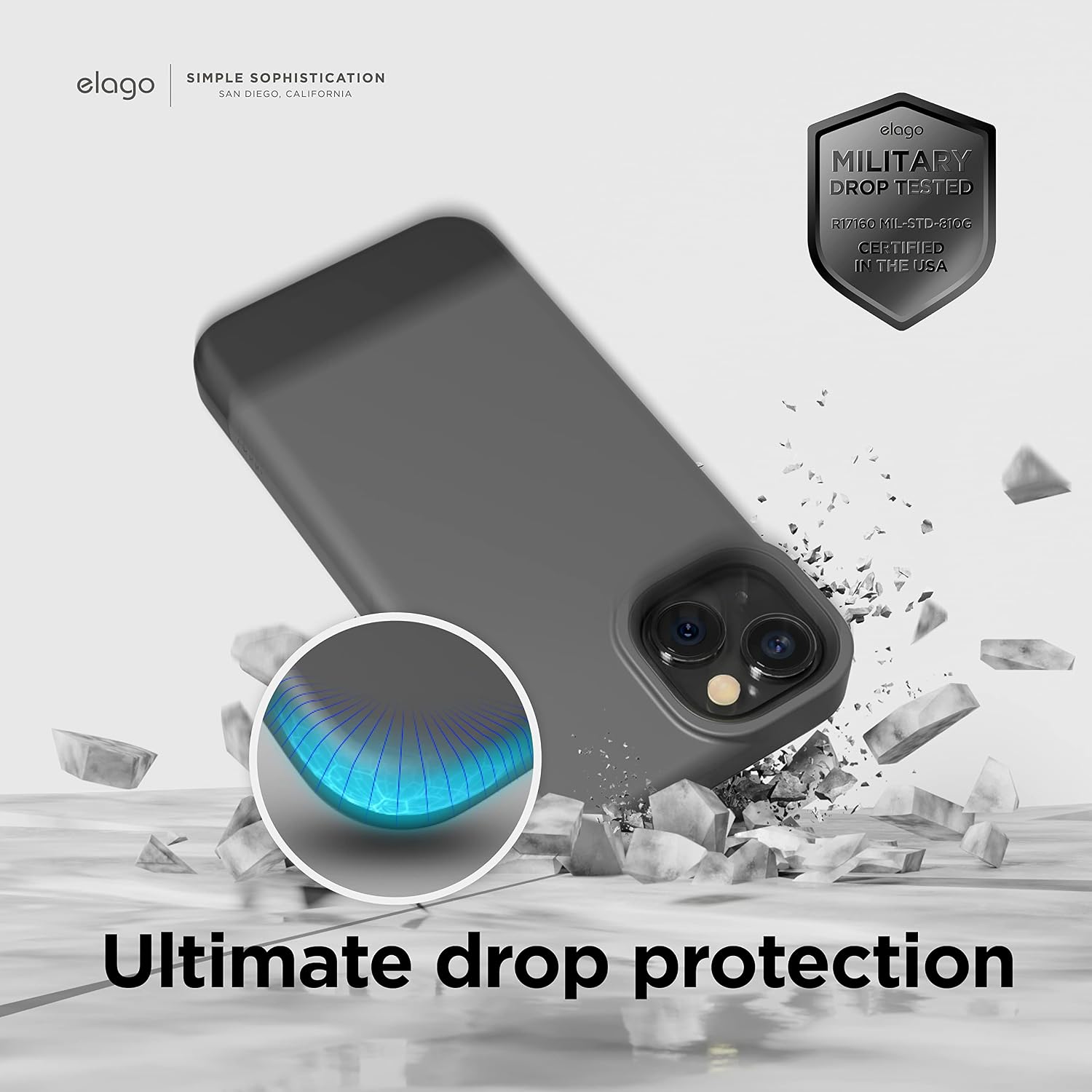 Detalle de elago Custodia Glide per iPhone 14 Max 6,7" – Cover protettiva in TPU antiurto con protezione fotocamera (grigio scuro/nero)
