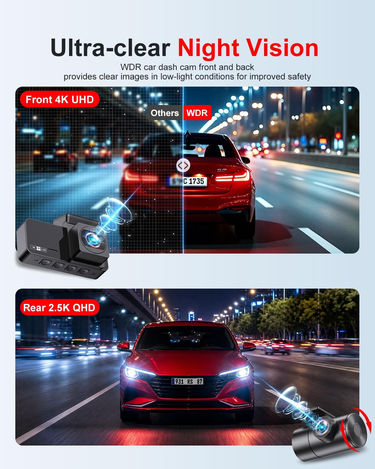 Detalle de WINAIL Front and Rear Dash Cam 64GB