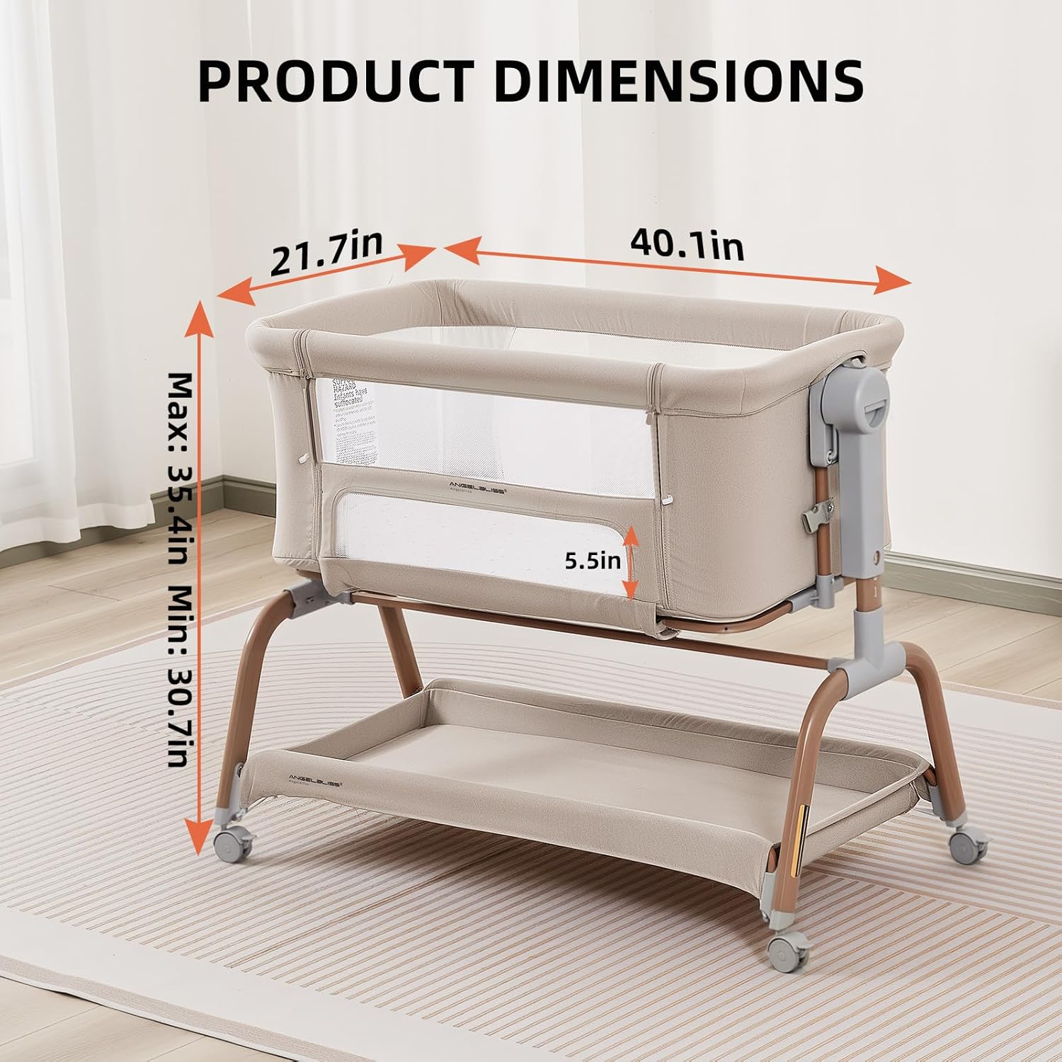 Thumbnail 5 de ANGELBLISS 3-in-1 Baby Bassinet (Bedside Sleeper + Rocking Mode) with Wheels, Adjustable Heights, Memory Foam Mattress