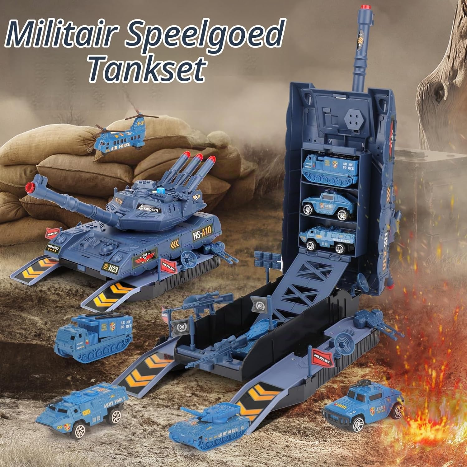 Thumbnail 1 de KADAYAYA HS215EKD legertank speelgoedset met raketten, 6 voertuigen en 8 soldaten