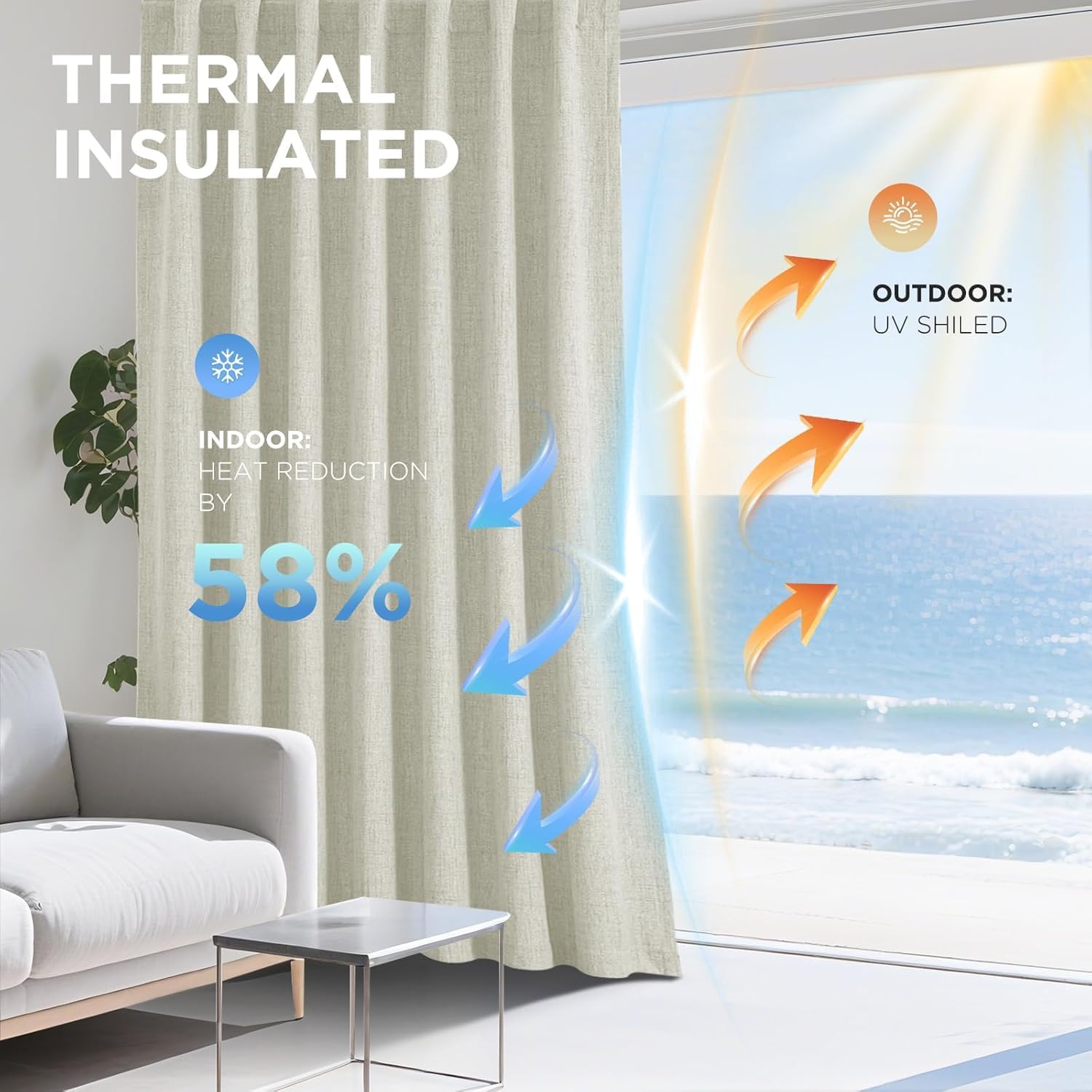Thumbnail 3 de Joydeco Blackout Thermal Lined Curtains 52x84 Inches (2 Panels) with Back Tabs & Rod Pocket