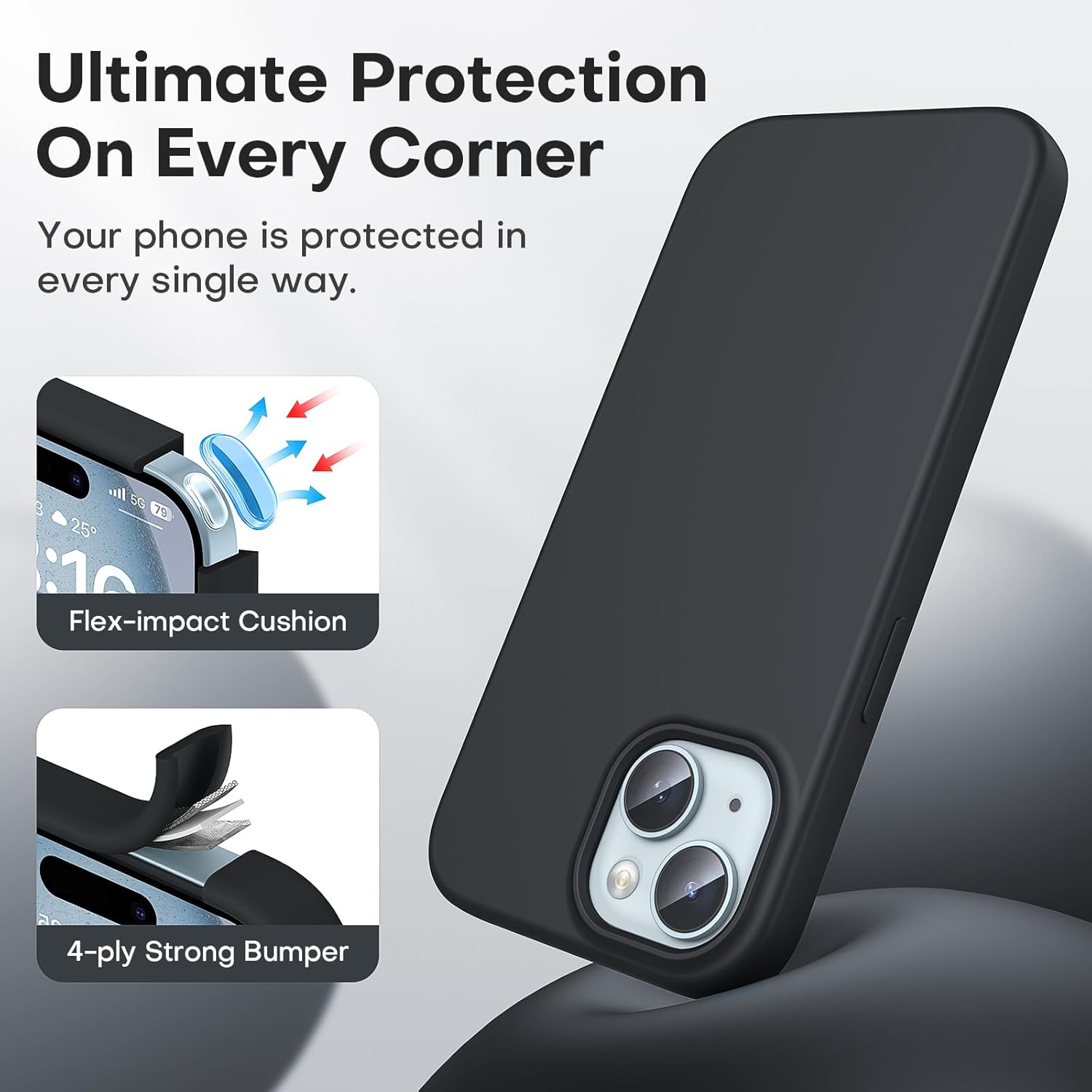 Detalle de TOCOL Silicone Case for iPhone 15 (6.1 inch) – Silky-Slim, Durable Liquid Silicone in Multi-Colour