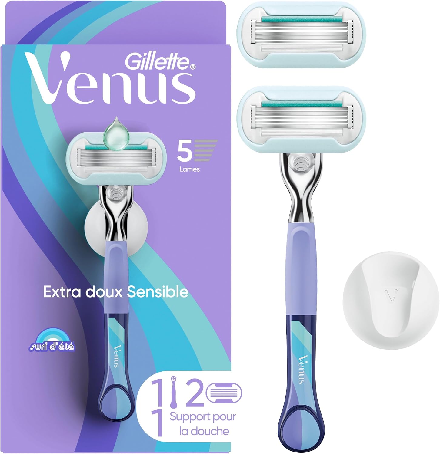 Detalle 2 de Gillette Venus Extra Smooth Sensitive Summer Surf Razor, 5 Blades with Aloe