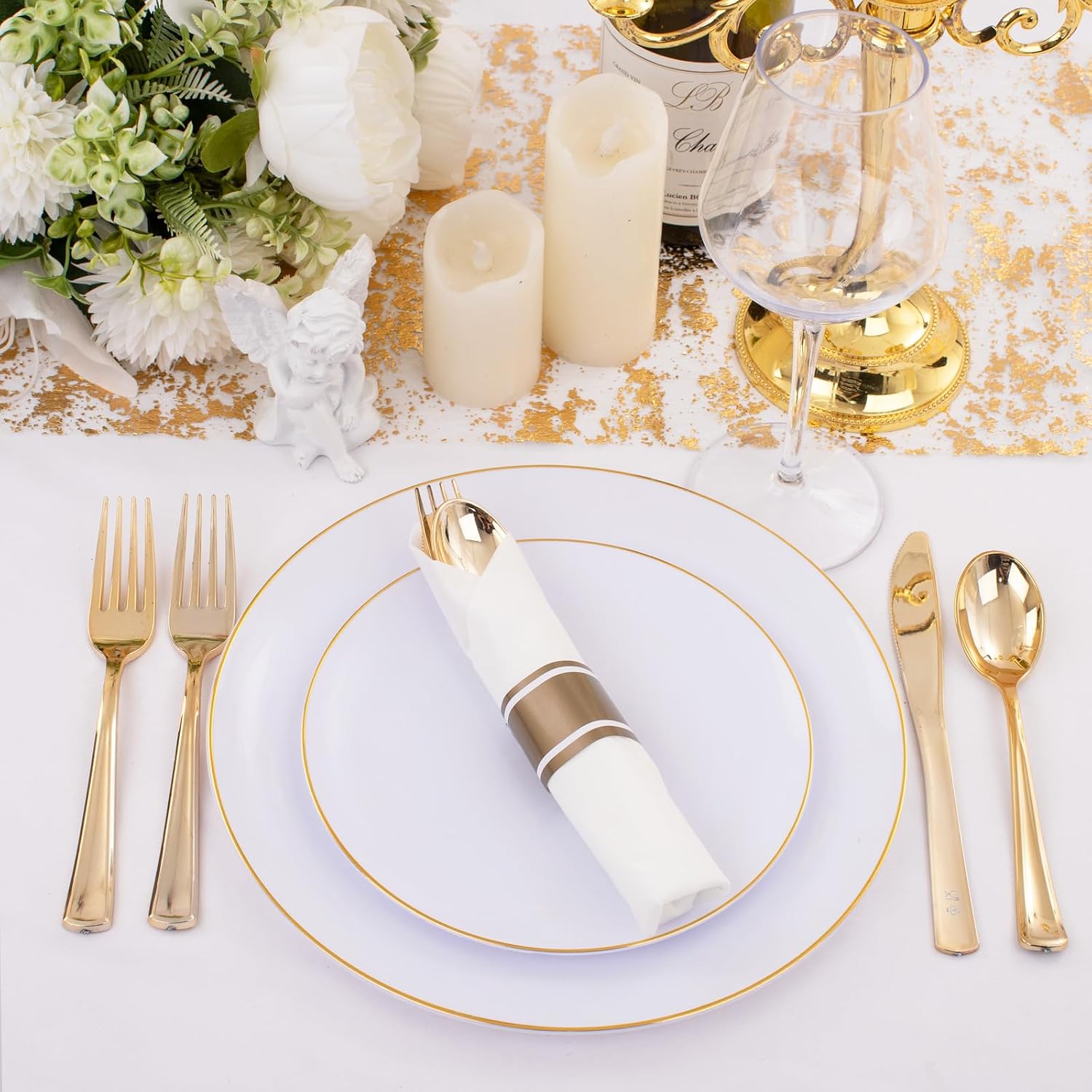 Thumbnail 6 de Supernal 120Pack Gold Plastic Silverware Wrapped with Napkin