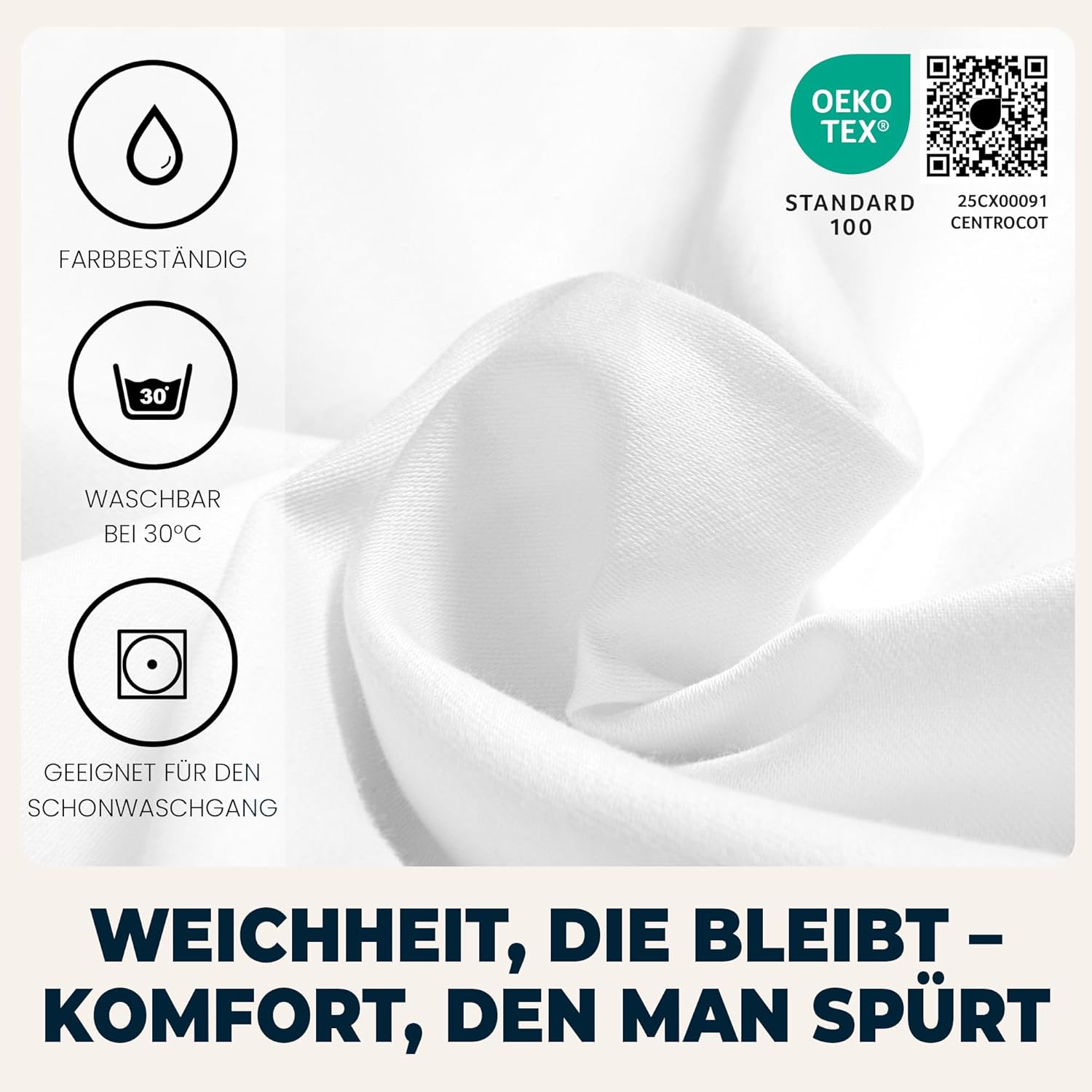Detalle de Flowen Mikrofaser Spannbettlaken 120x200 cm weiß – atmungsaktiv, hypoallergen, 30 cm Tiefe