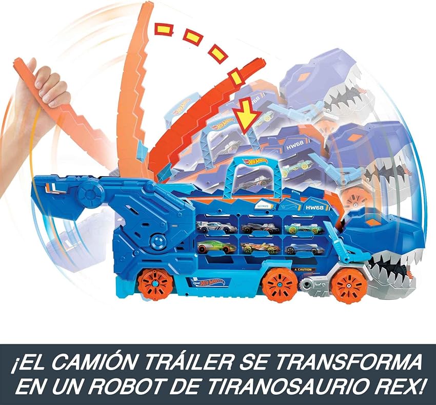 Thumbnail 3 de Hot Wheels City HNG50 Camión T‑Rex con pista y 2 coches