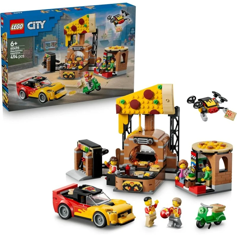 LEGO City 60496 Experiencia de Reparto de Pizza: furgoneta, moto y dron