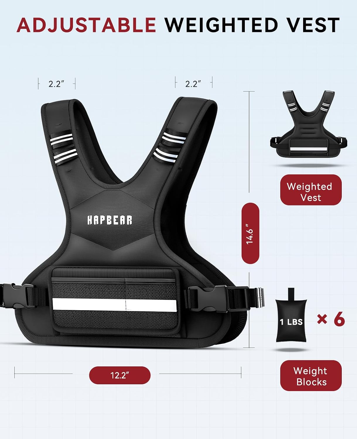 Detalle de HAPBEAR Adjustable Weighted Vest for Men & Women — 2kg base with removable weights (4.5kg max indicated by components), breathable & versatile