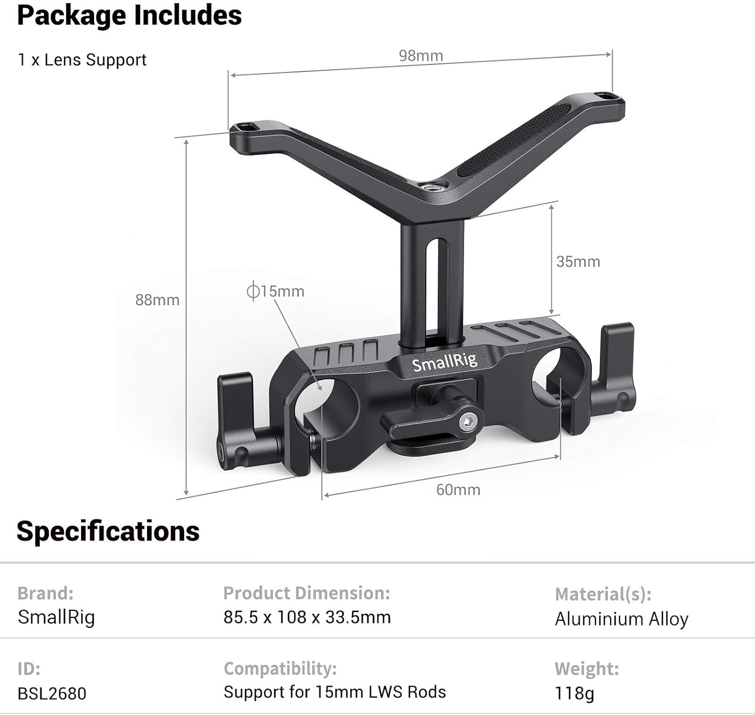 Thumbnail 6 de SMALLRIG 2680 supporto lente 15mm