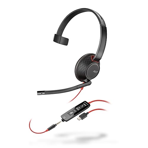 Detalle de Schnurgebundenes Headset Poly Blackwire 5210 von Plantronics – flexibler Mikrofonarm, Noise Cancelling, USB-C/USB-A/3,5 mm, Teams/Zoom kompatibel