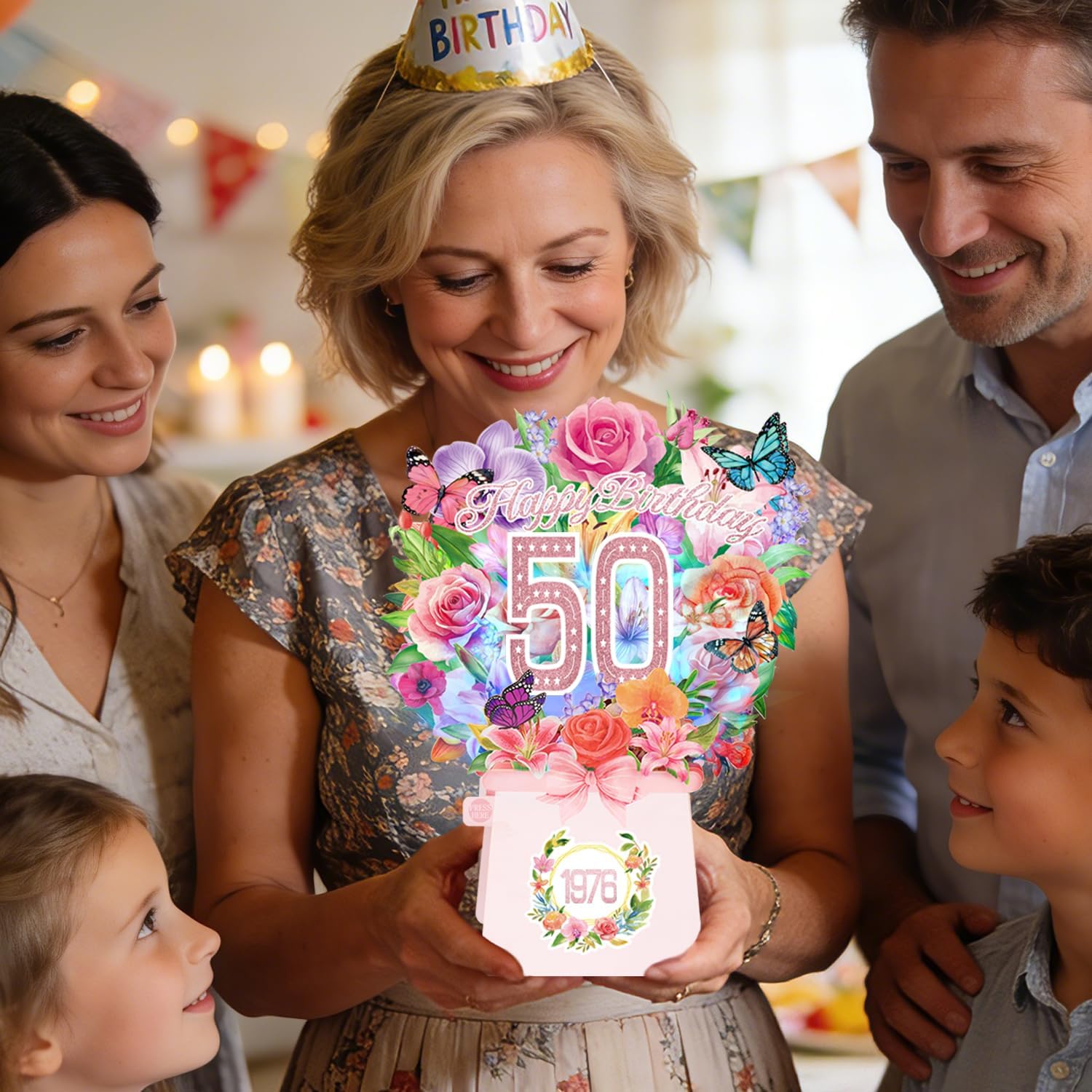 Thumbnail 5 de 50th Birthday Cards Light and Music 1976 Forever Flower Bouquet 3D Pop Up Gift Card (10 inch)