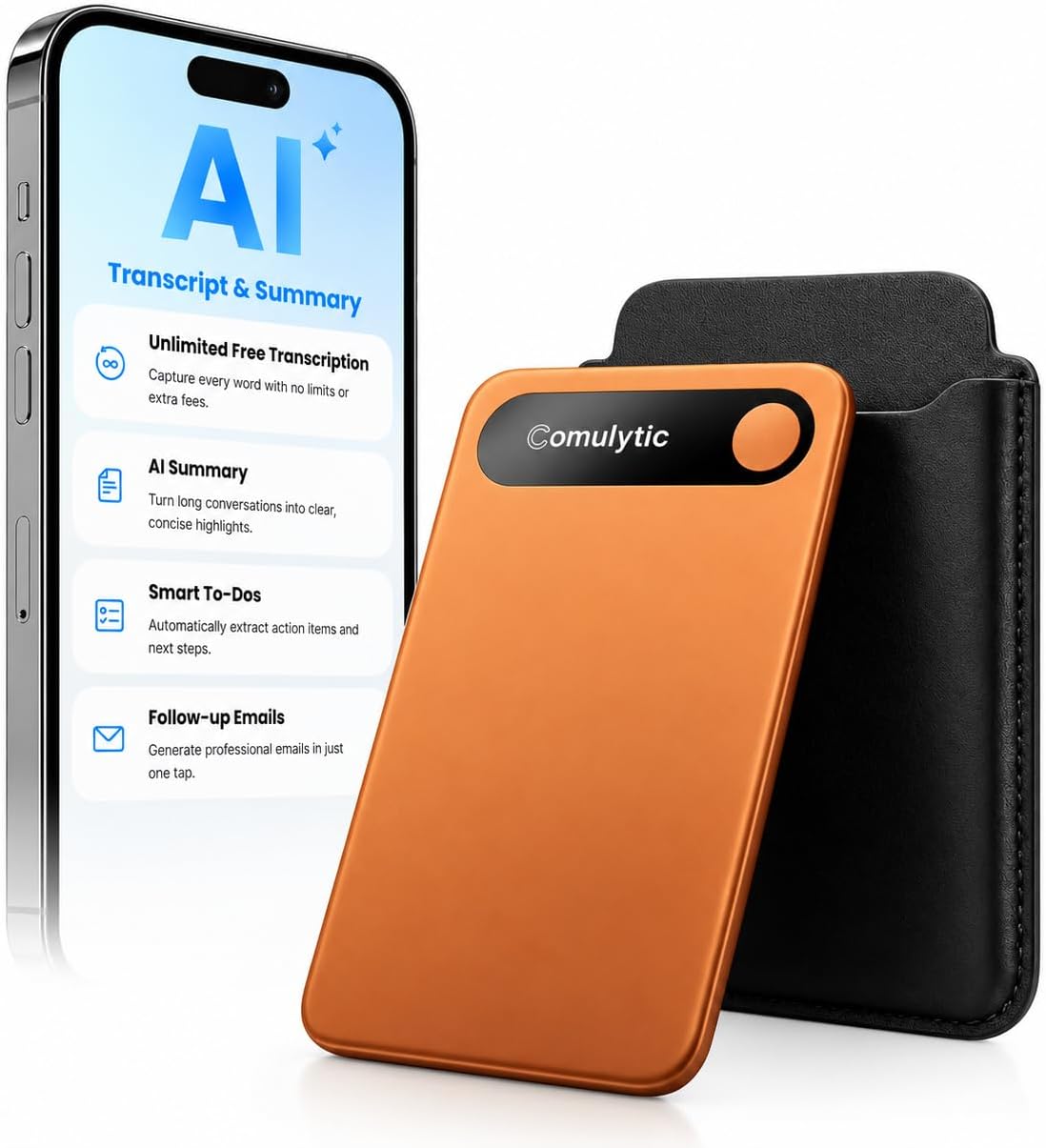 Detalle de Comulytic Note Pro AI Voice Recorder with One-Tap Recording and 113-Language Support